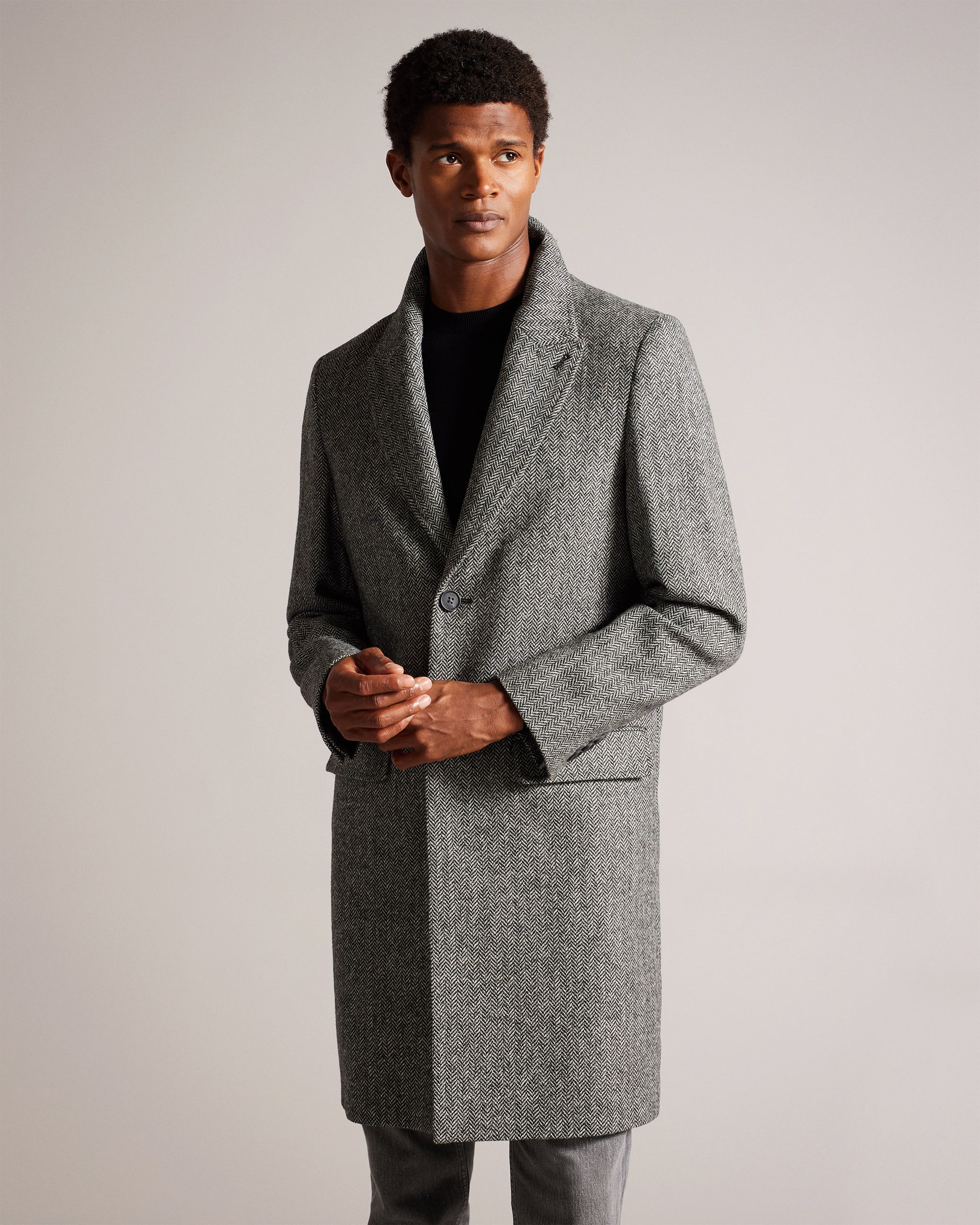 Raywood Wool Herringbone Peak Lapel  Coat