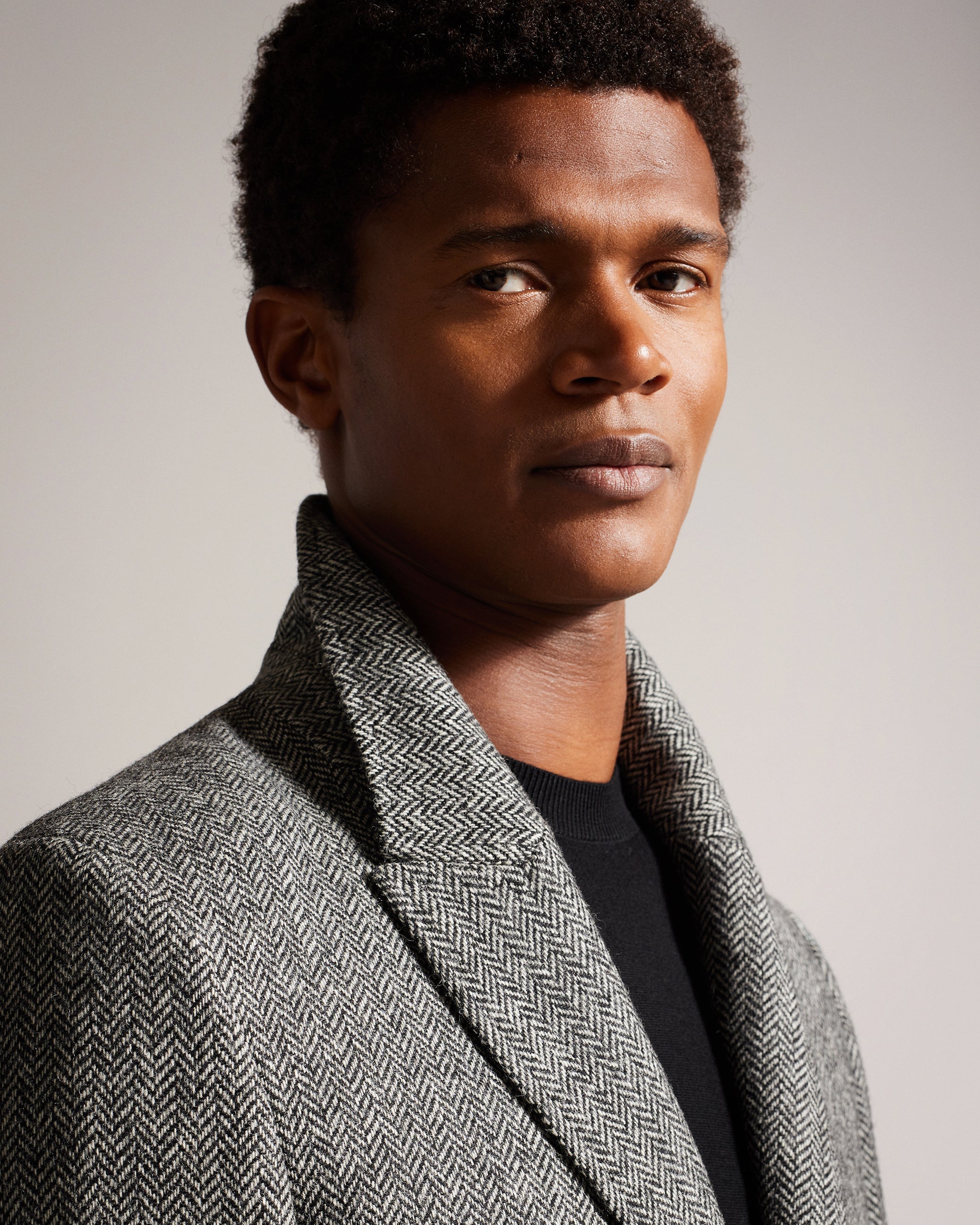Raywood Wool Herringbone Peak Lapel  Coat