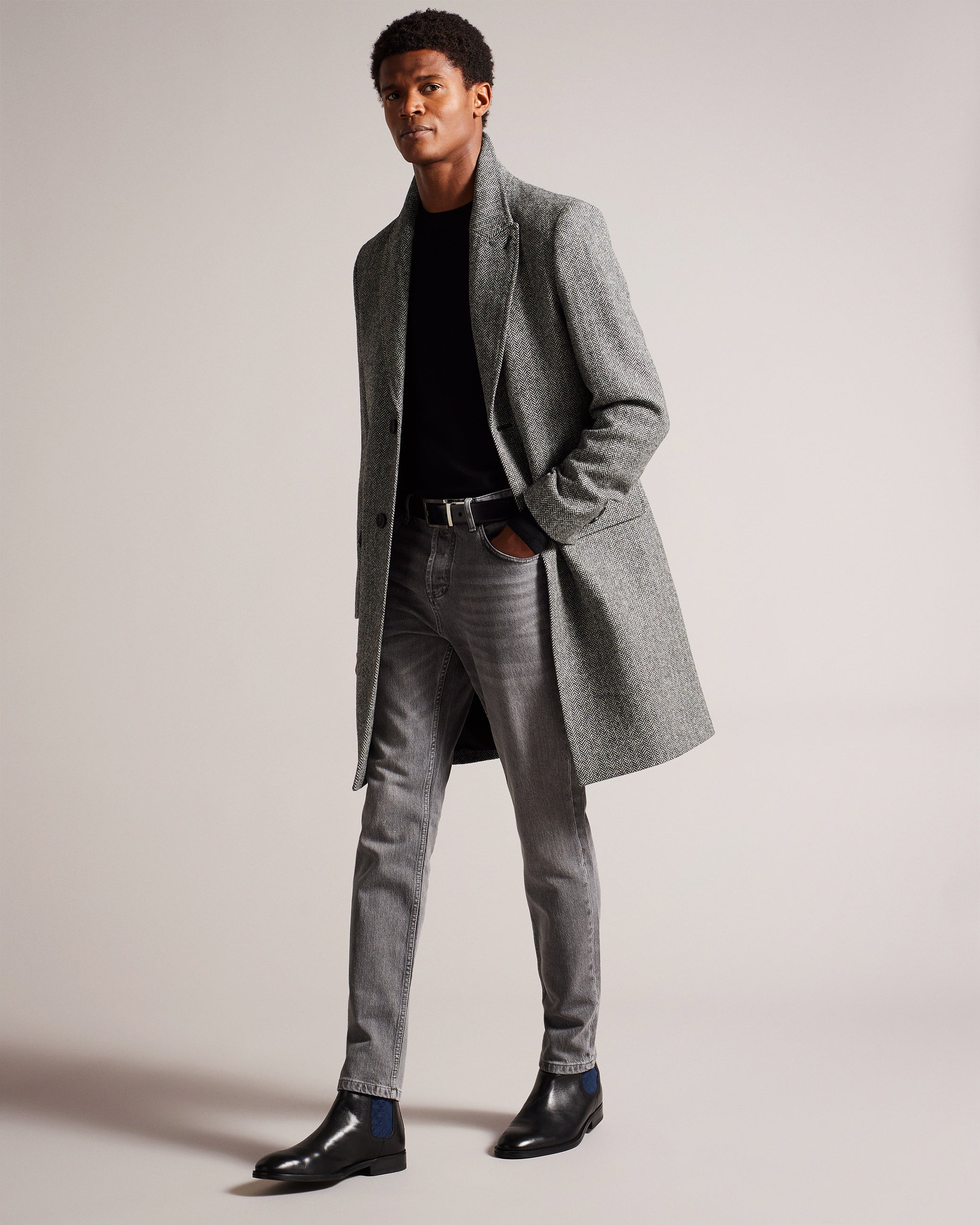 Raywood Wool Herringbone Peak Lapel  Coat