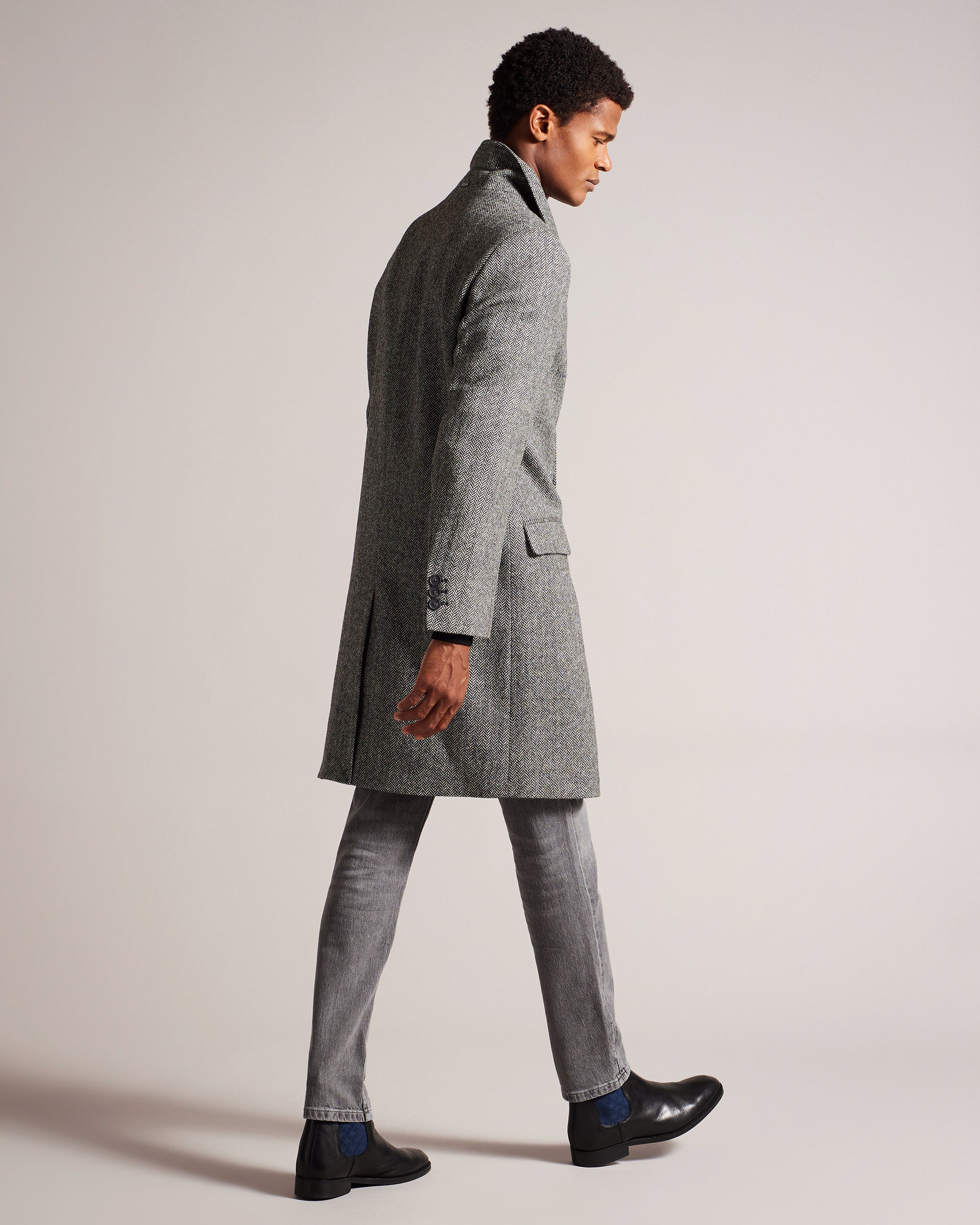 Raywood Wool Herringbone Peak Lapel  Coat
