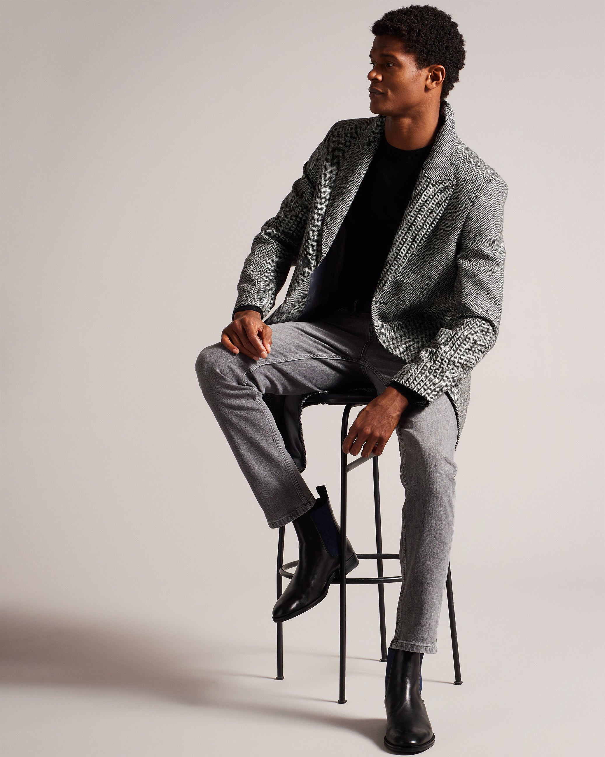 Raywood Wool Herringbone Peak Lapel  Coat