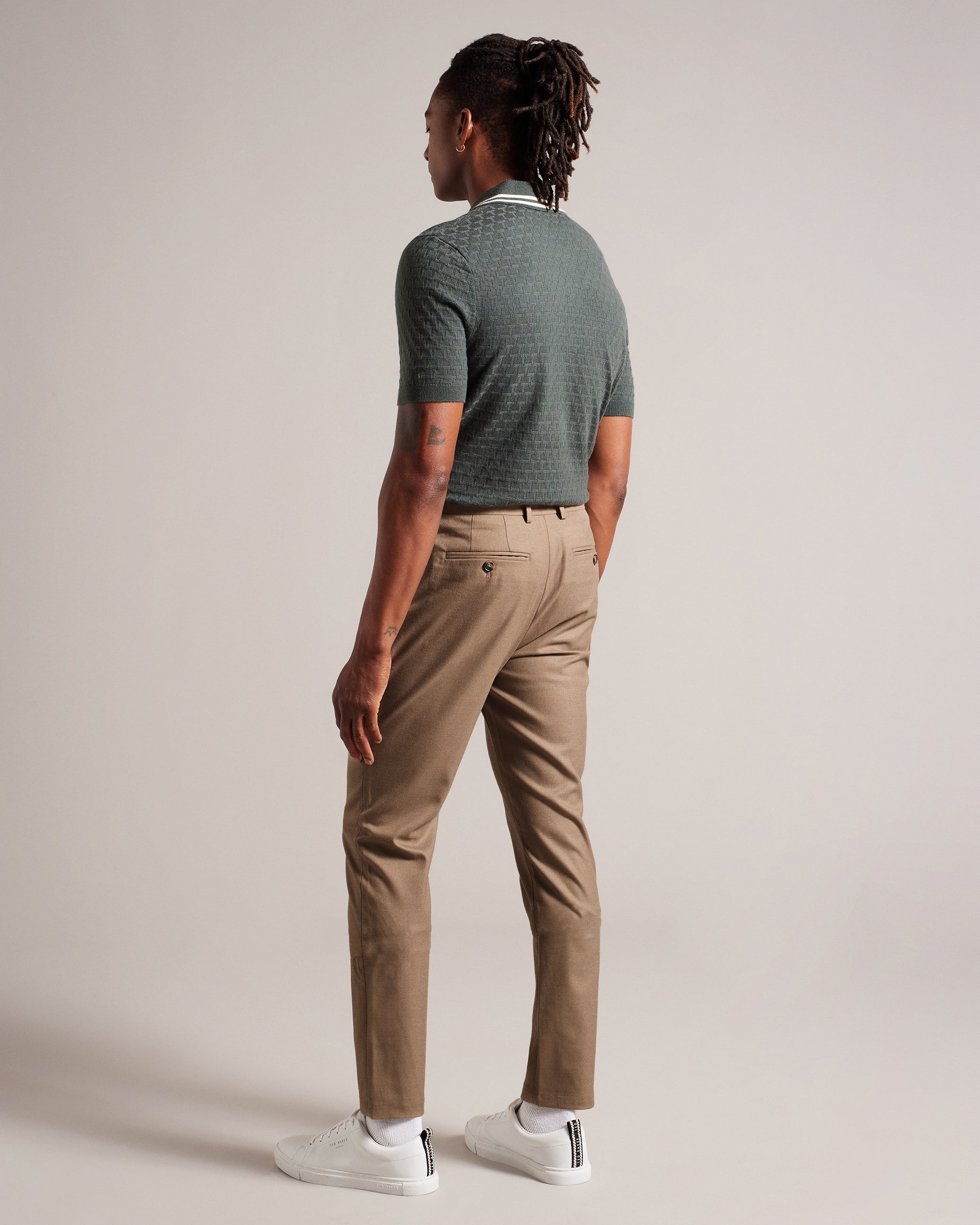 Ngolo Slim Fit Flannel Trousers Taupe