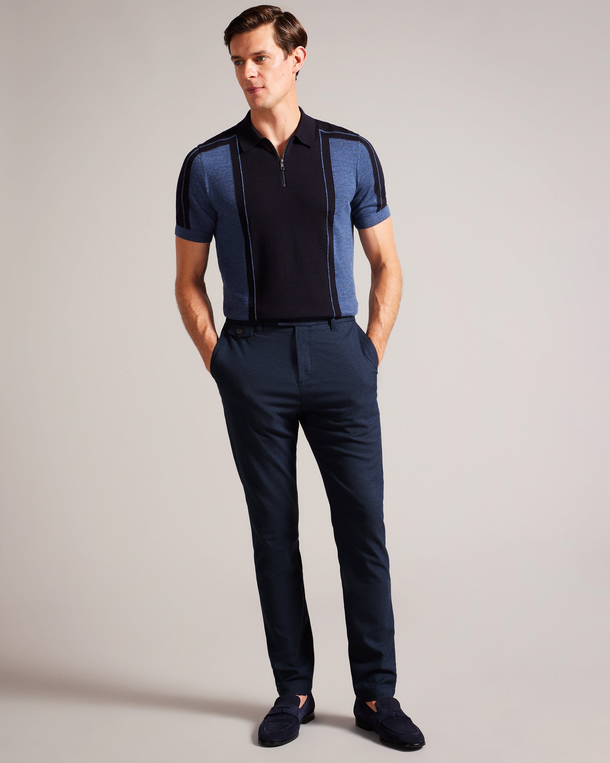 Ziyech Irvine Fit Puppytooth Trousers Dk-Blue