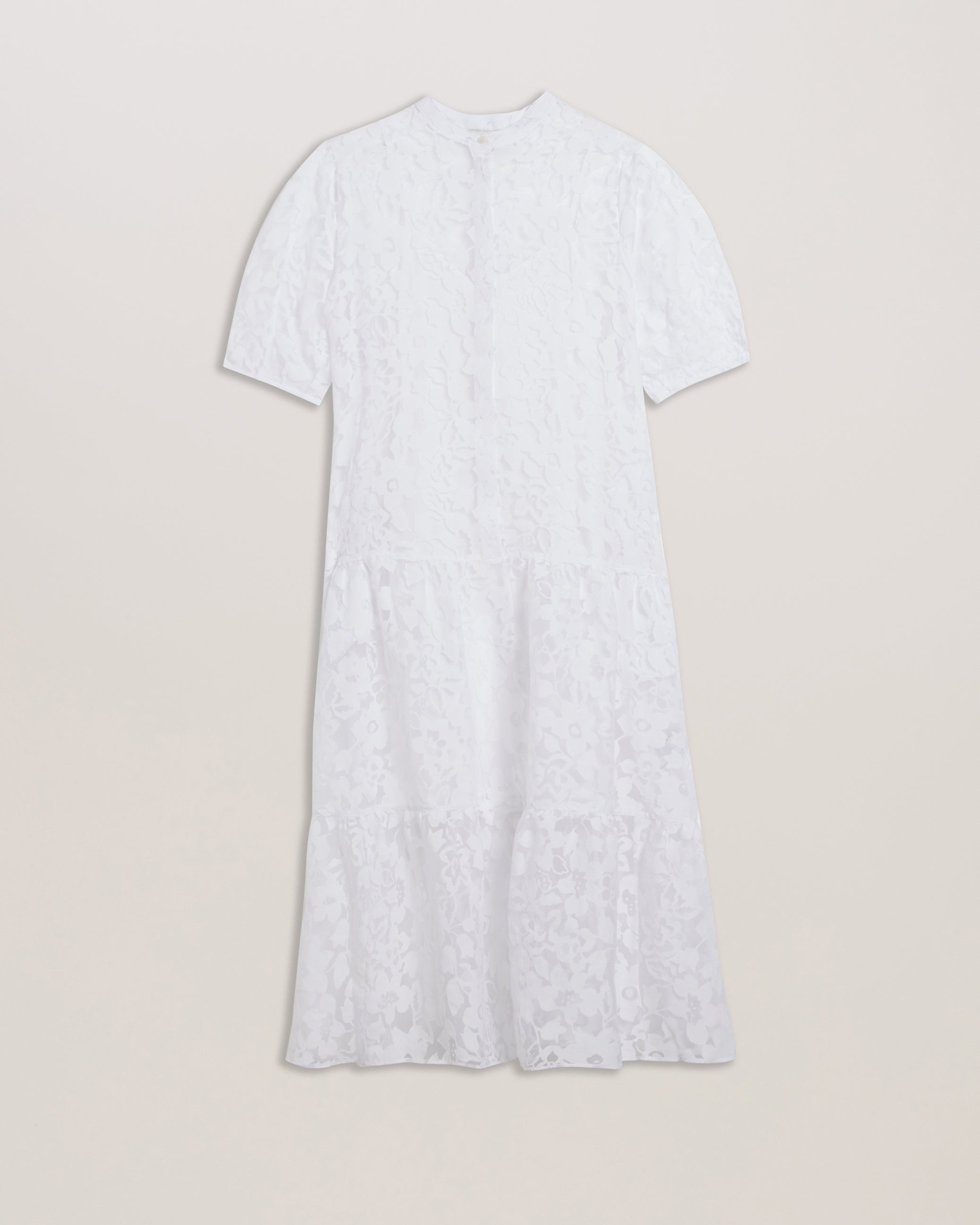 Claarey Tiered Button Through Midi Dress White