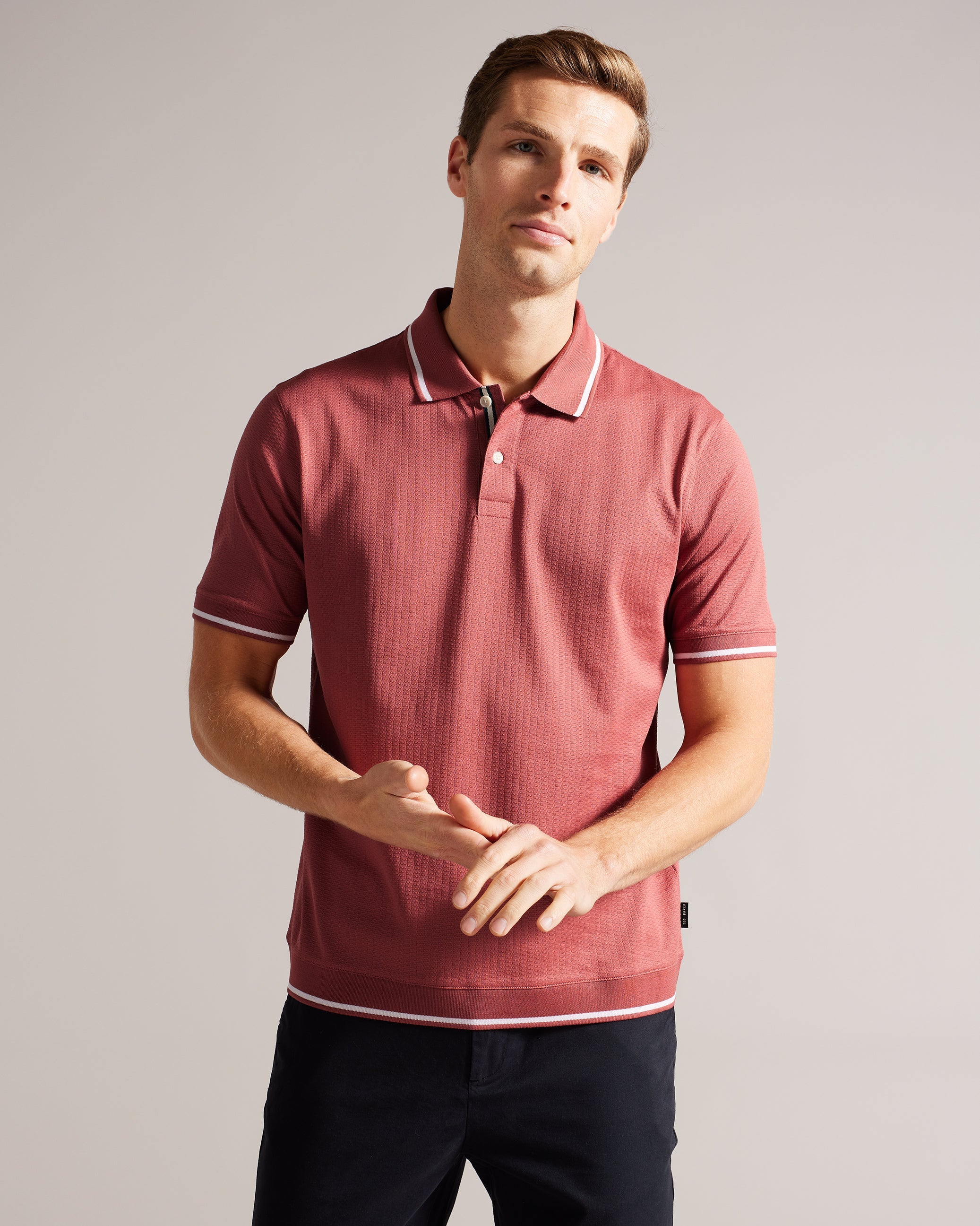 Erwen Regular Fit Textured Polo Shirt Mid-Pink