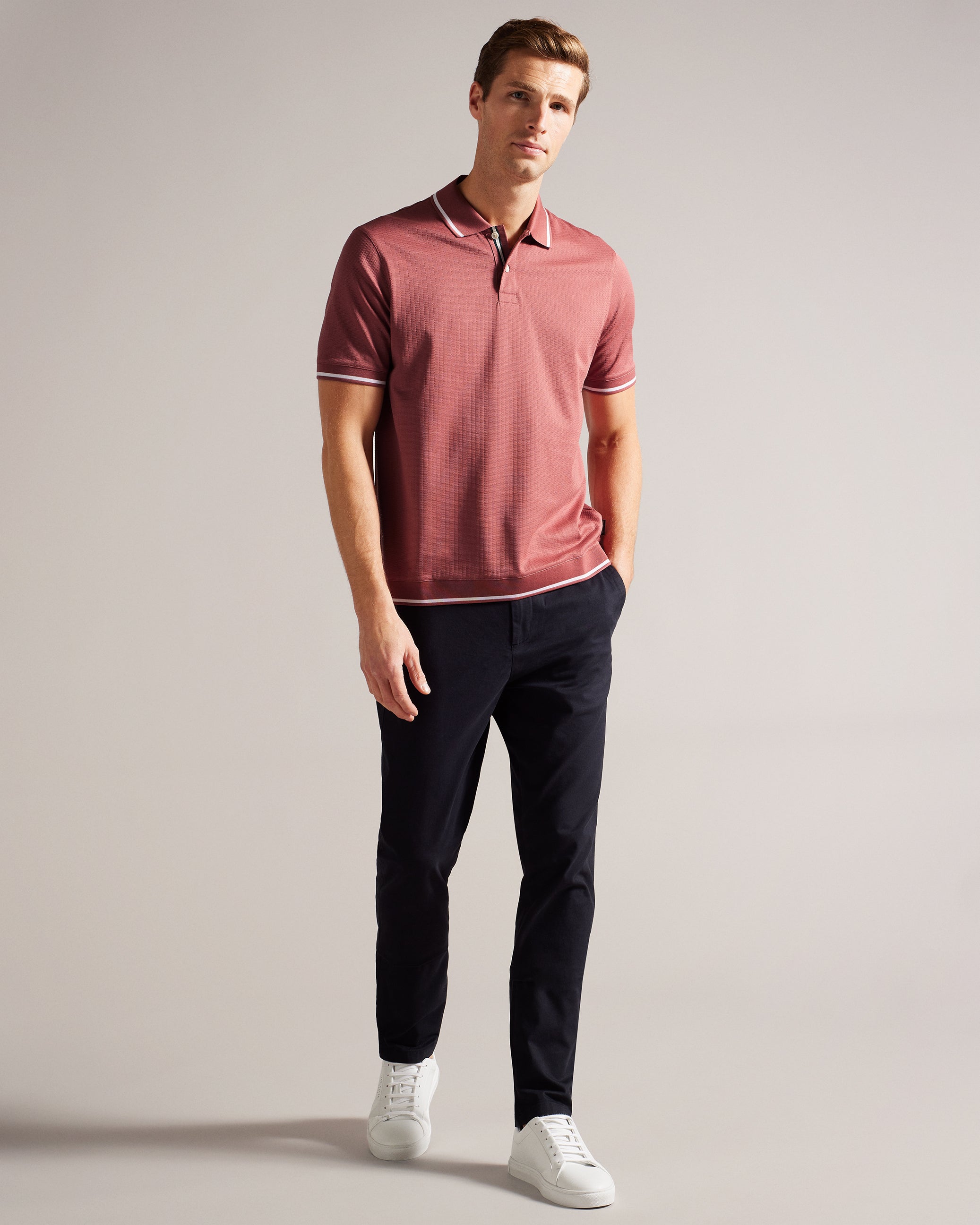 Erwen Regular Fit Textured Polo Shirt Mid-Pink
