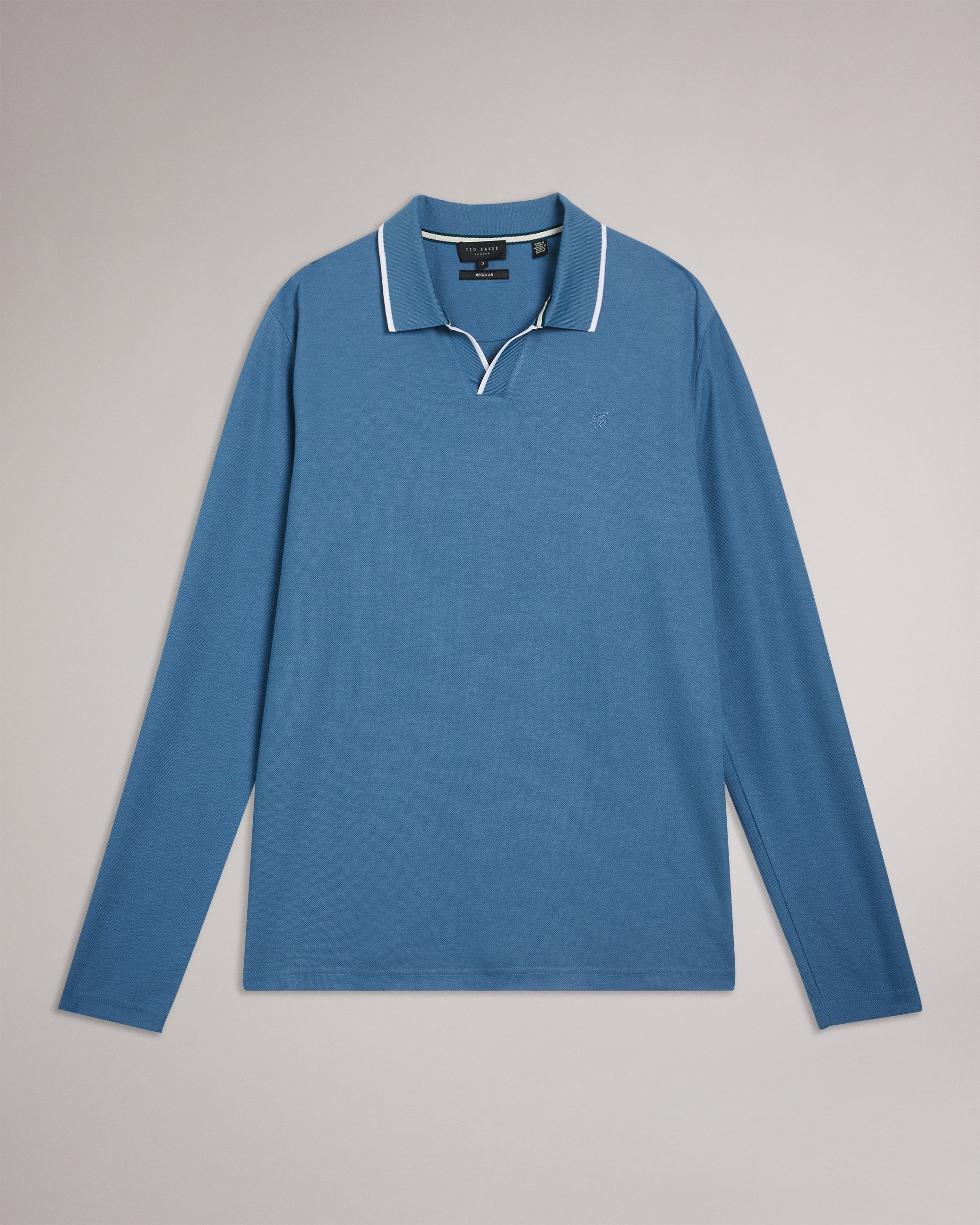 Maste Long Sleeve Open Collar Polo Shirt Mid-Blue
