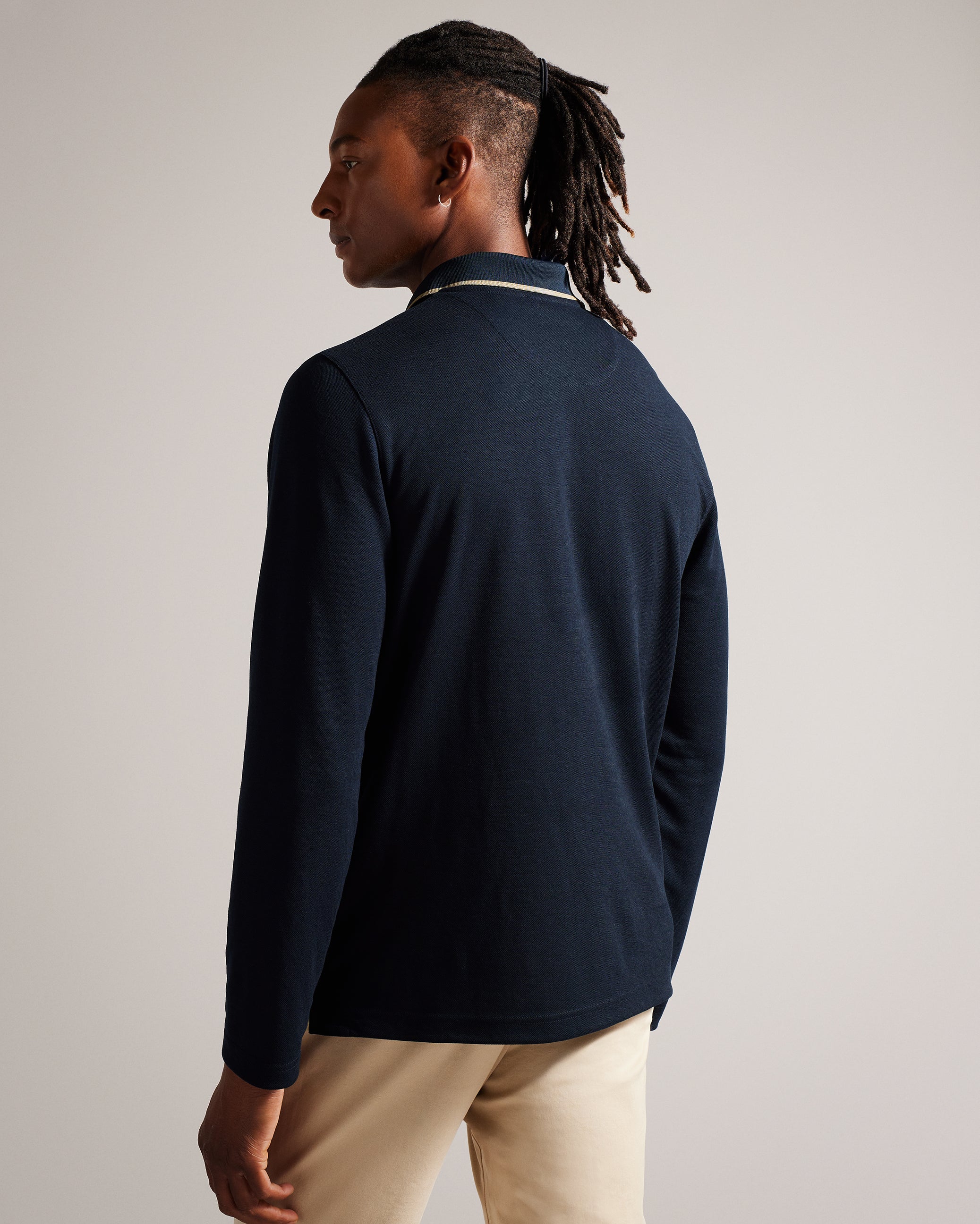 Maste Long Sleeve Open Collar Polo Shirt Navy