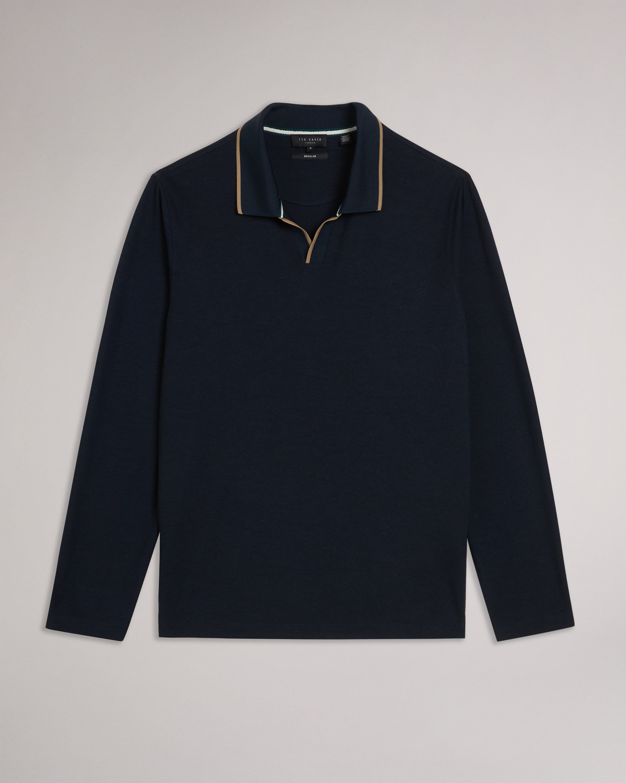 Maste Long Sleeve Open Collar Polo Shirt Navy