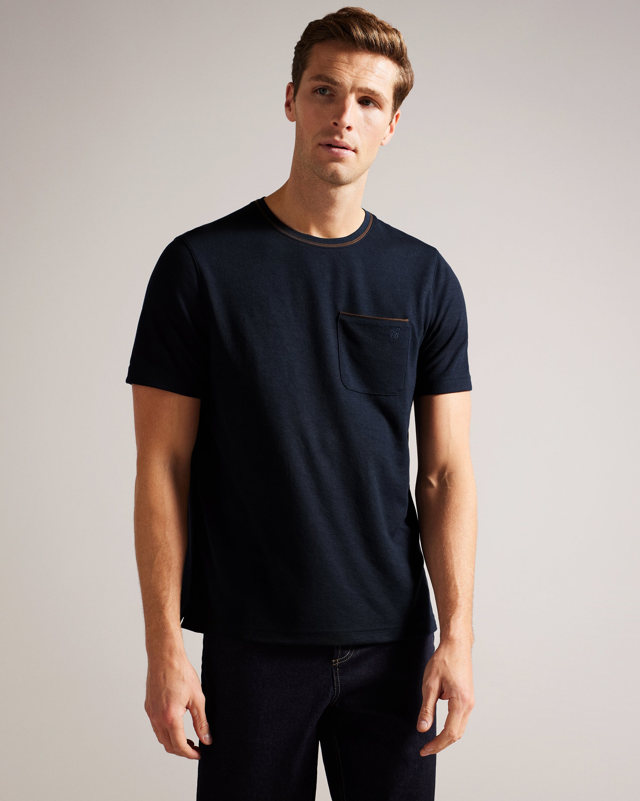 Grine Short Sleeve T-Shirt With Suedette Trim
