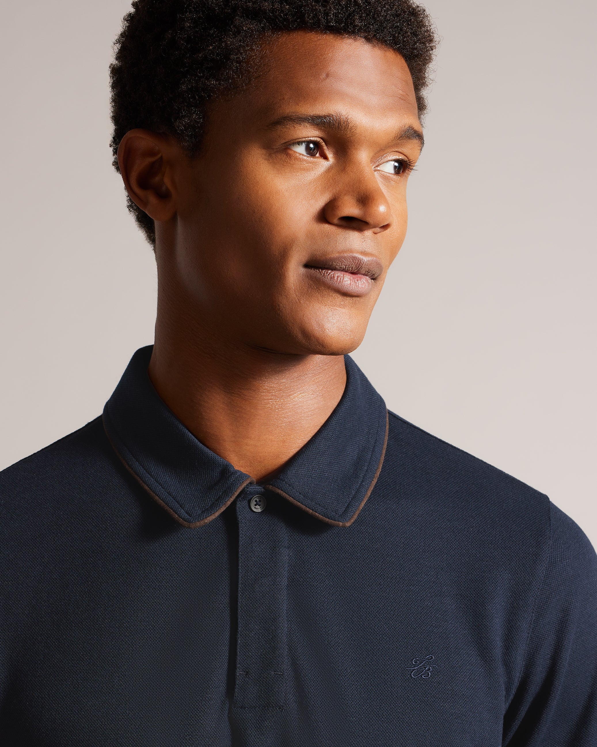 Aroue Short Sleeve Polo Shirt With Suedette Trim Navy
