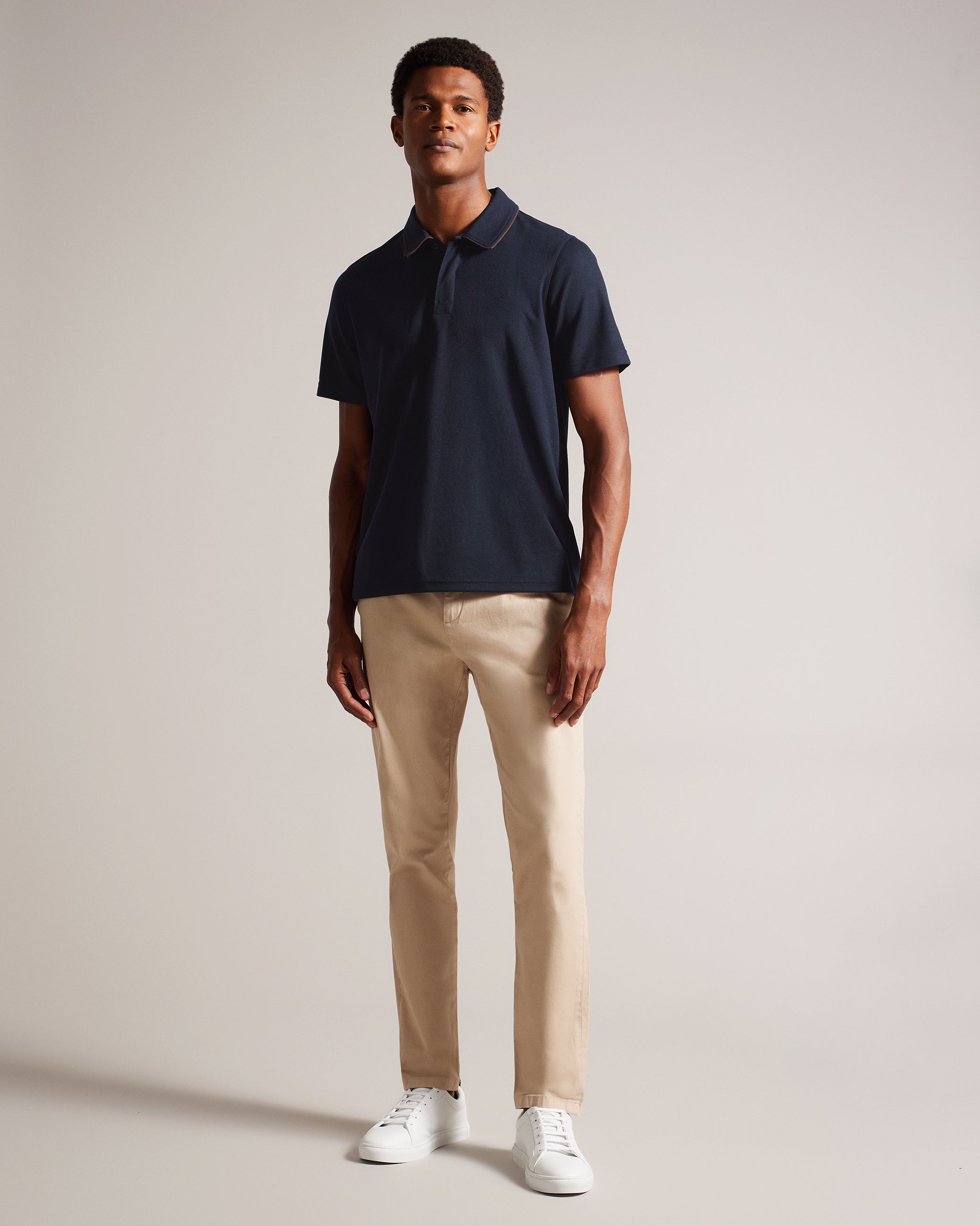 Aroue Short Sleeve Polo Shirt With Suedette Trim Navy