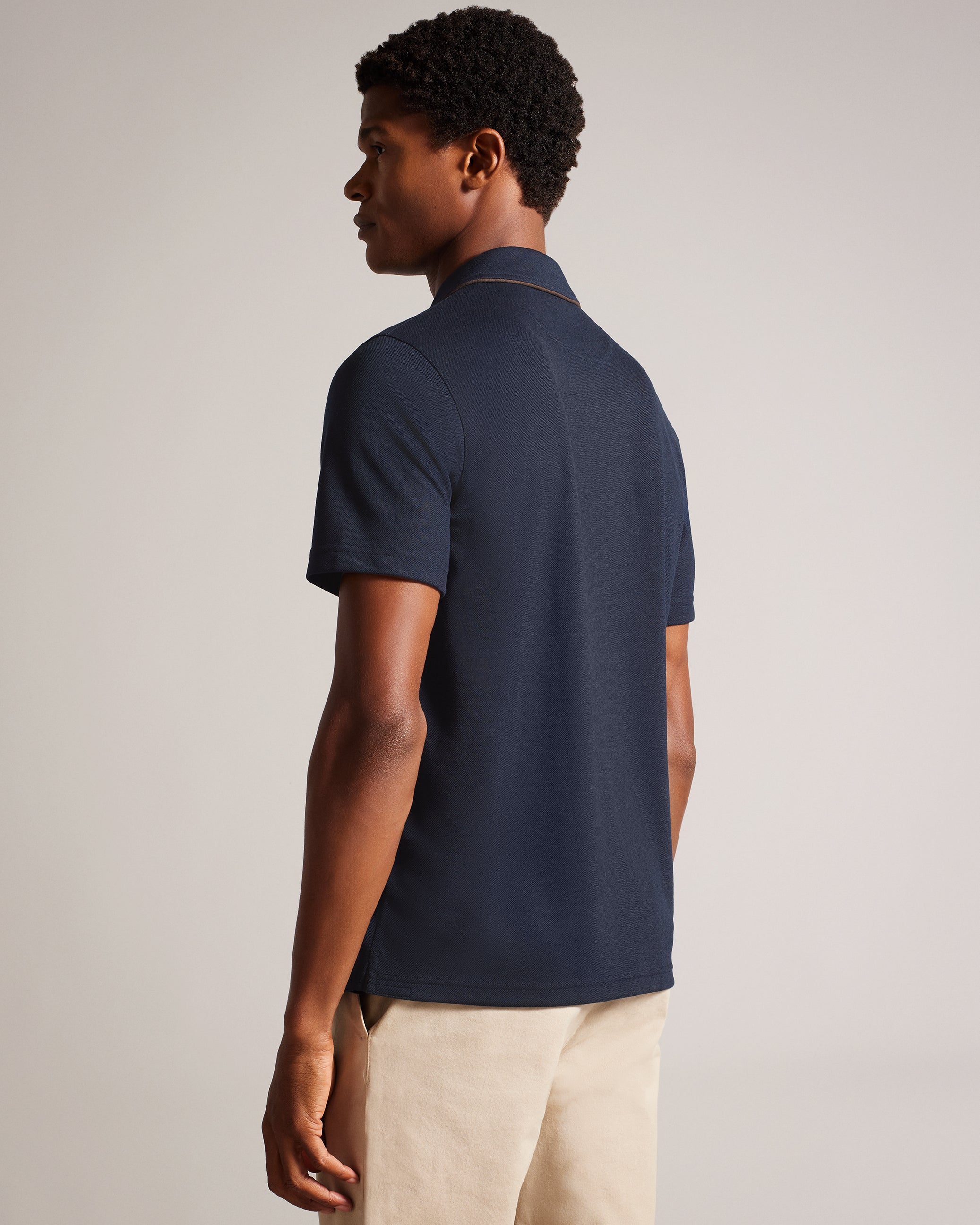 Aroue Short Sleeve Polo Shirt With Suedette Trim Navy