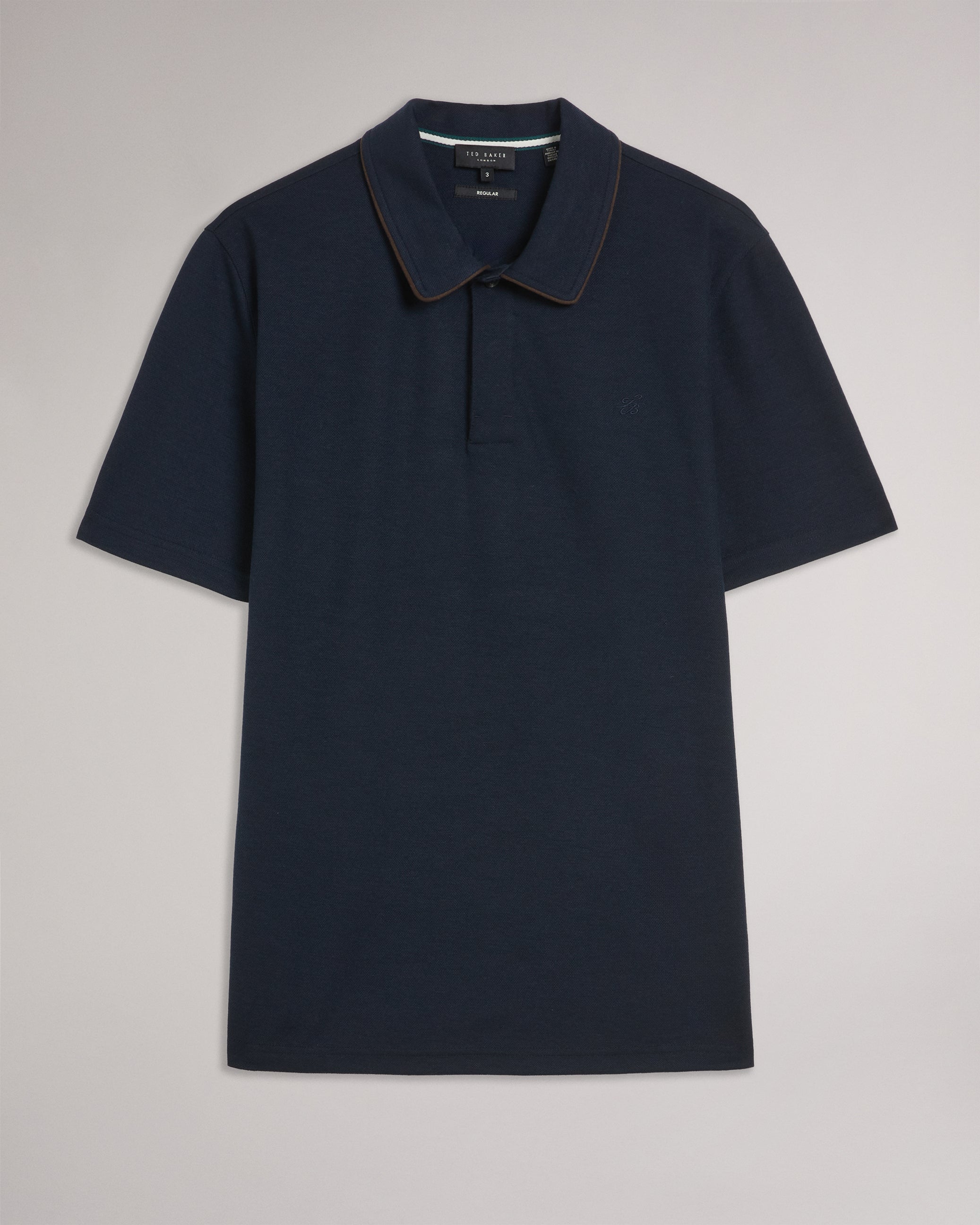 Aroue Short Sleeve Polo Shirt With Suedette Trim Navy