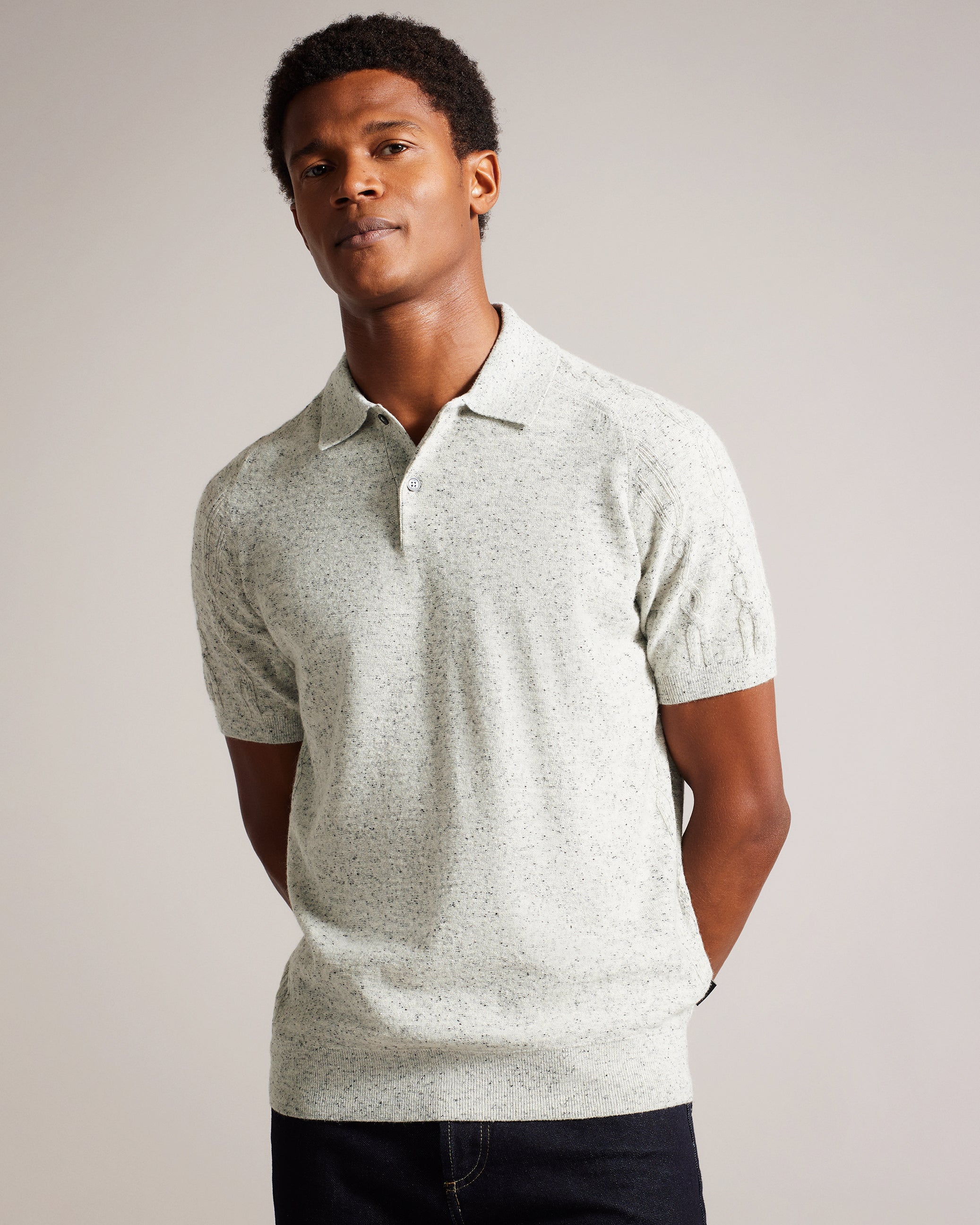 Ustee Marled Polo Shirt With Cable Knit