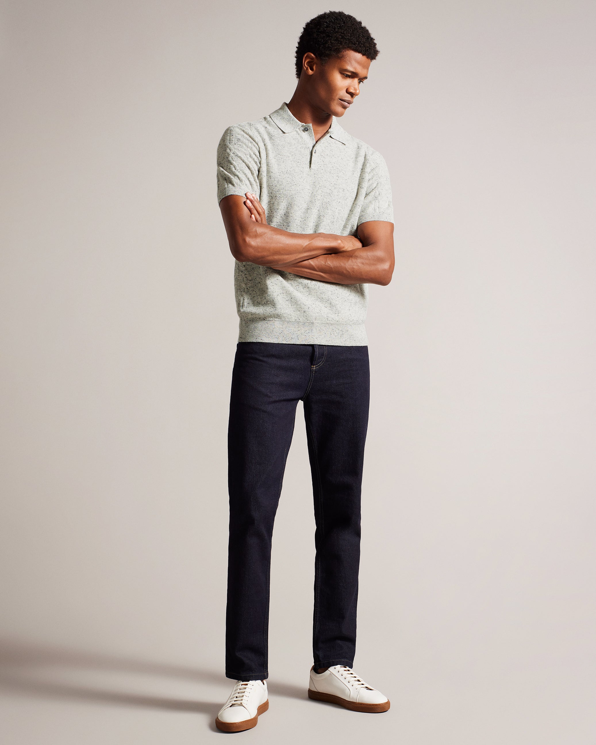 Ustee Marled Polo Shirt With Cable Knit