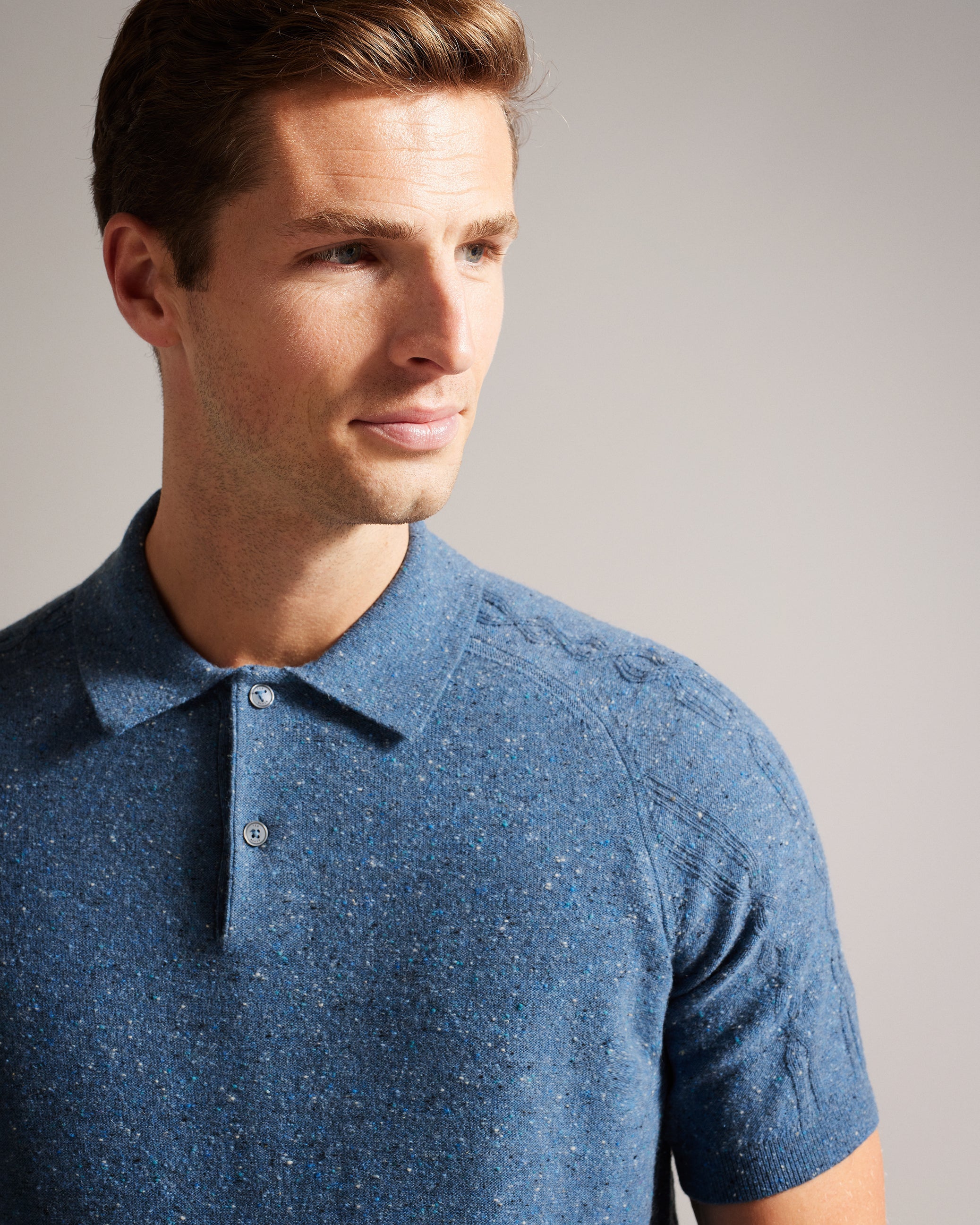Ustee Marled Polo Shirt With Cable Knit
