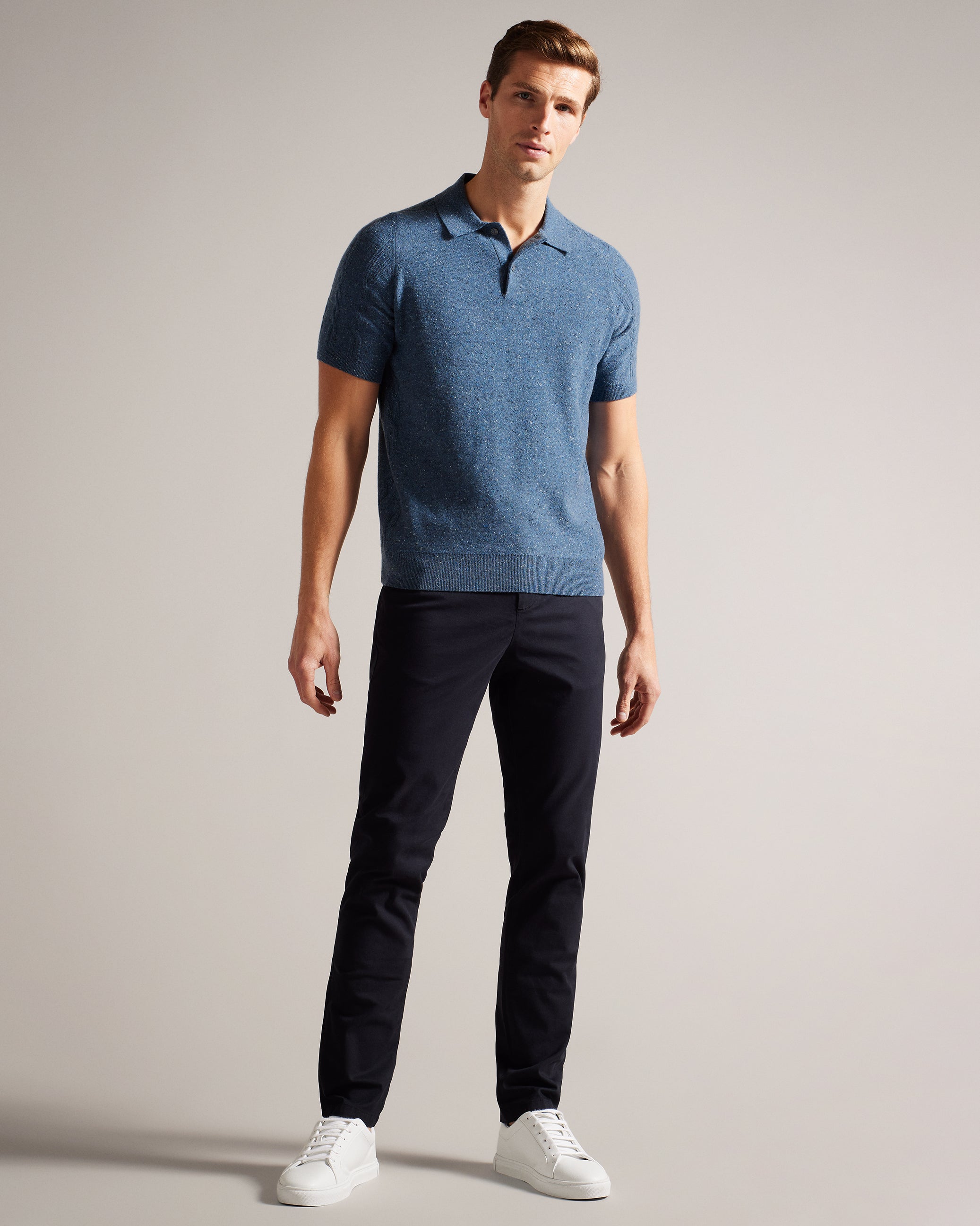 Ustee Marled Polo Shirt With Cable Knit