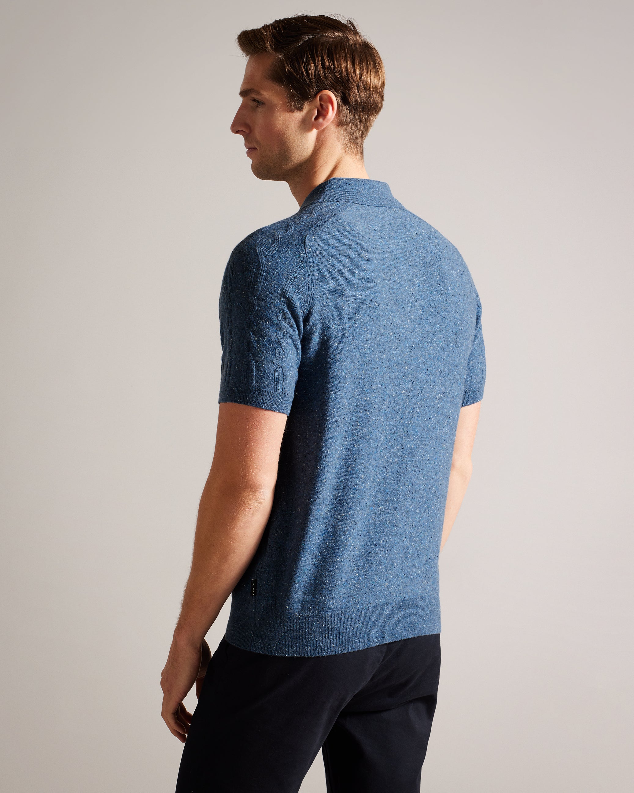 Ustee Marled Polo Shirt With Cable Knit