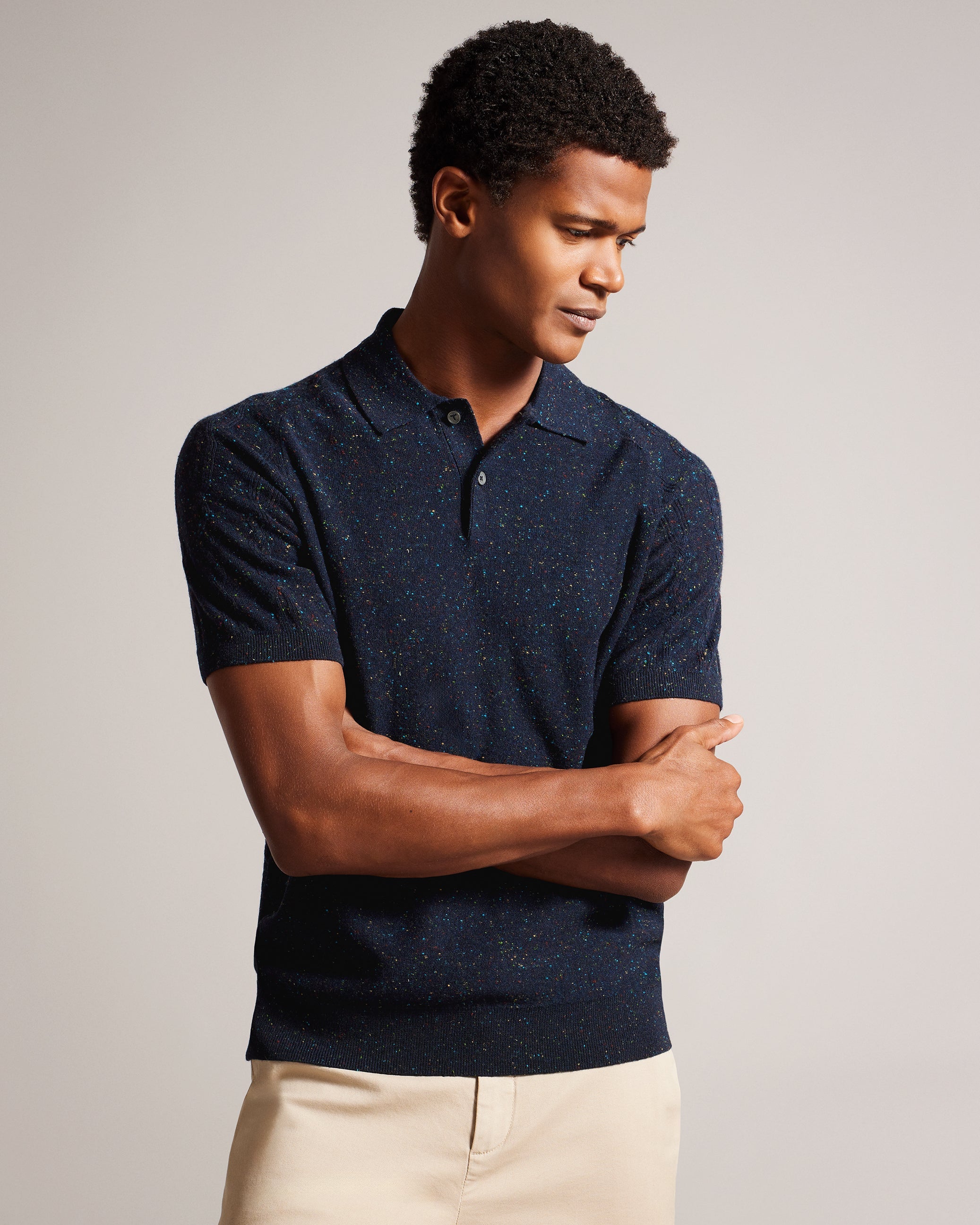 Ustee Marled Polo Shirt With Cable Knit