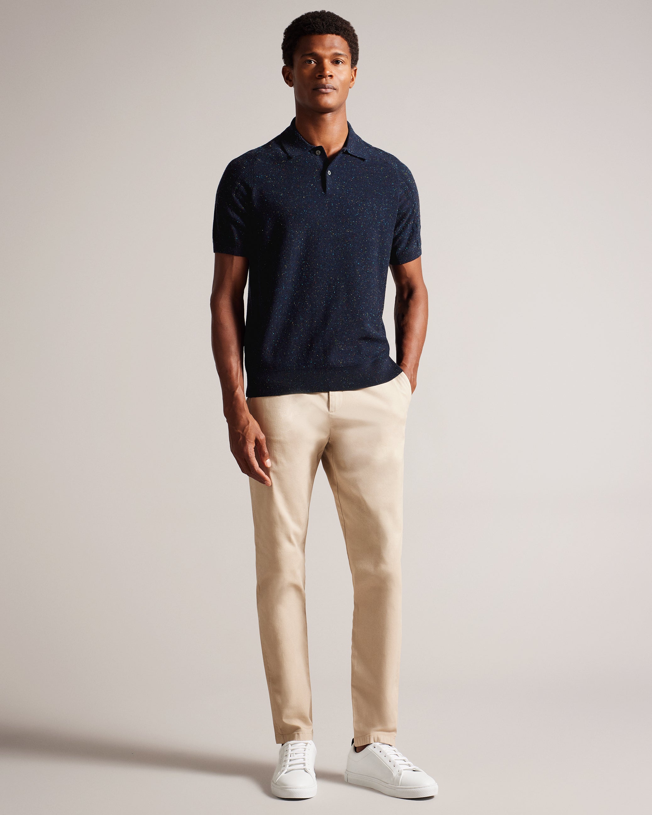 Ustee Marled Polo Shirt With Cable Knit