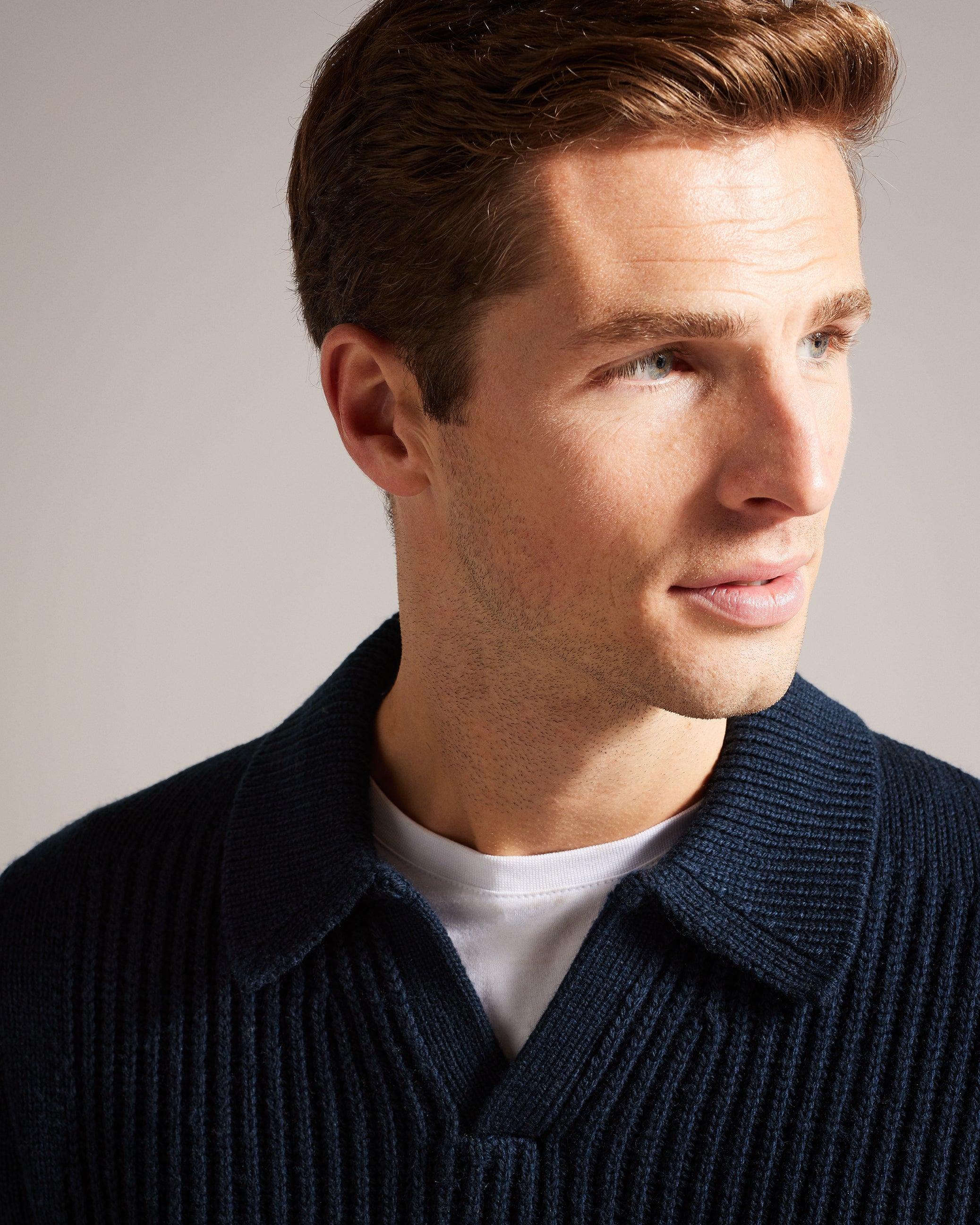 Ademy Ribbed Knit Polo Neck Jumper Navy