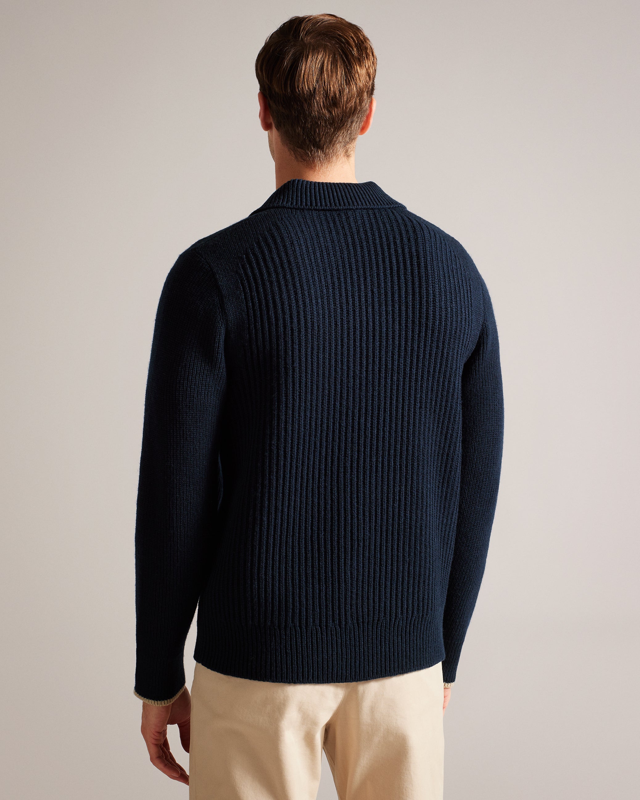 Ademy Ribbed Knit Polo Neck Jumper Navy
