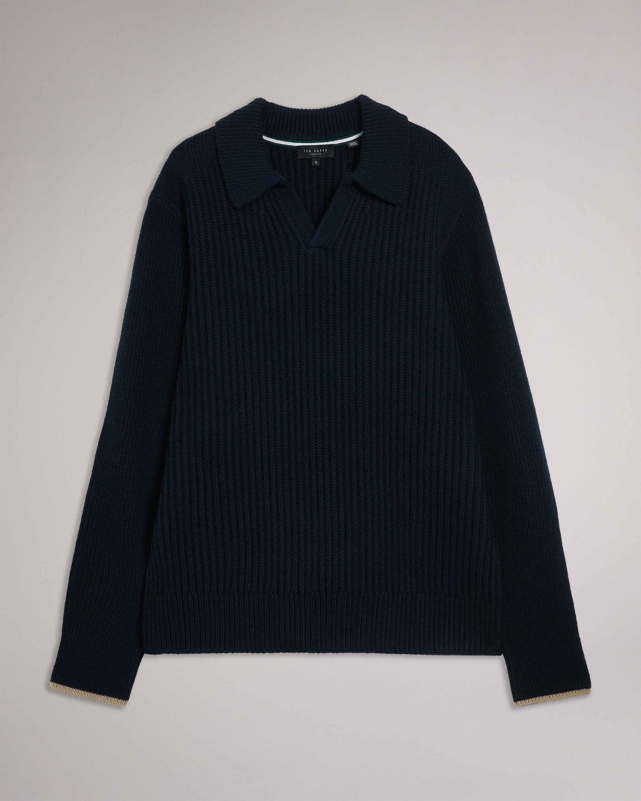 Ademy Ribbed Knit Polo Neck Jumper Navy