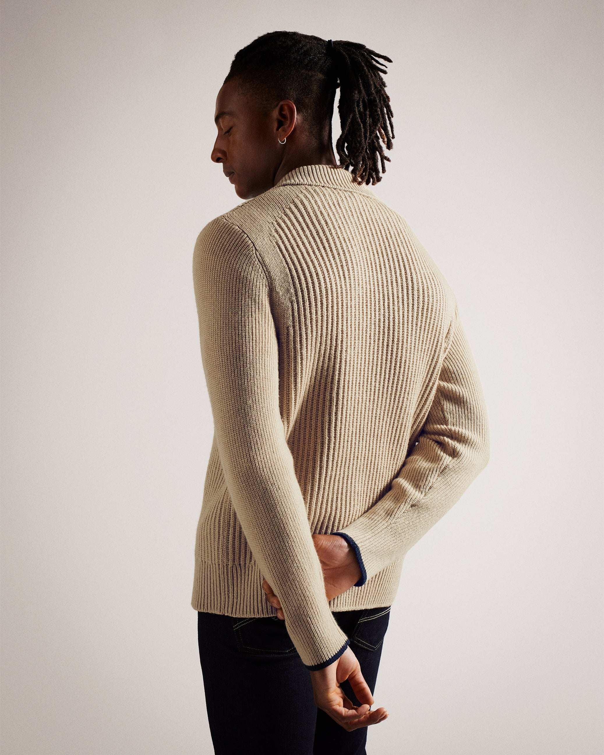 Ademy Ribbed Knit Polo Neck Jumper Taupe