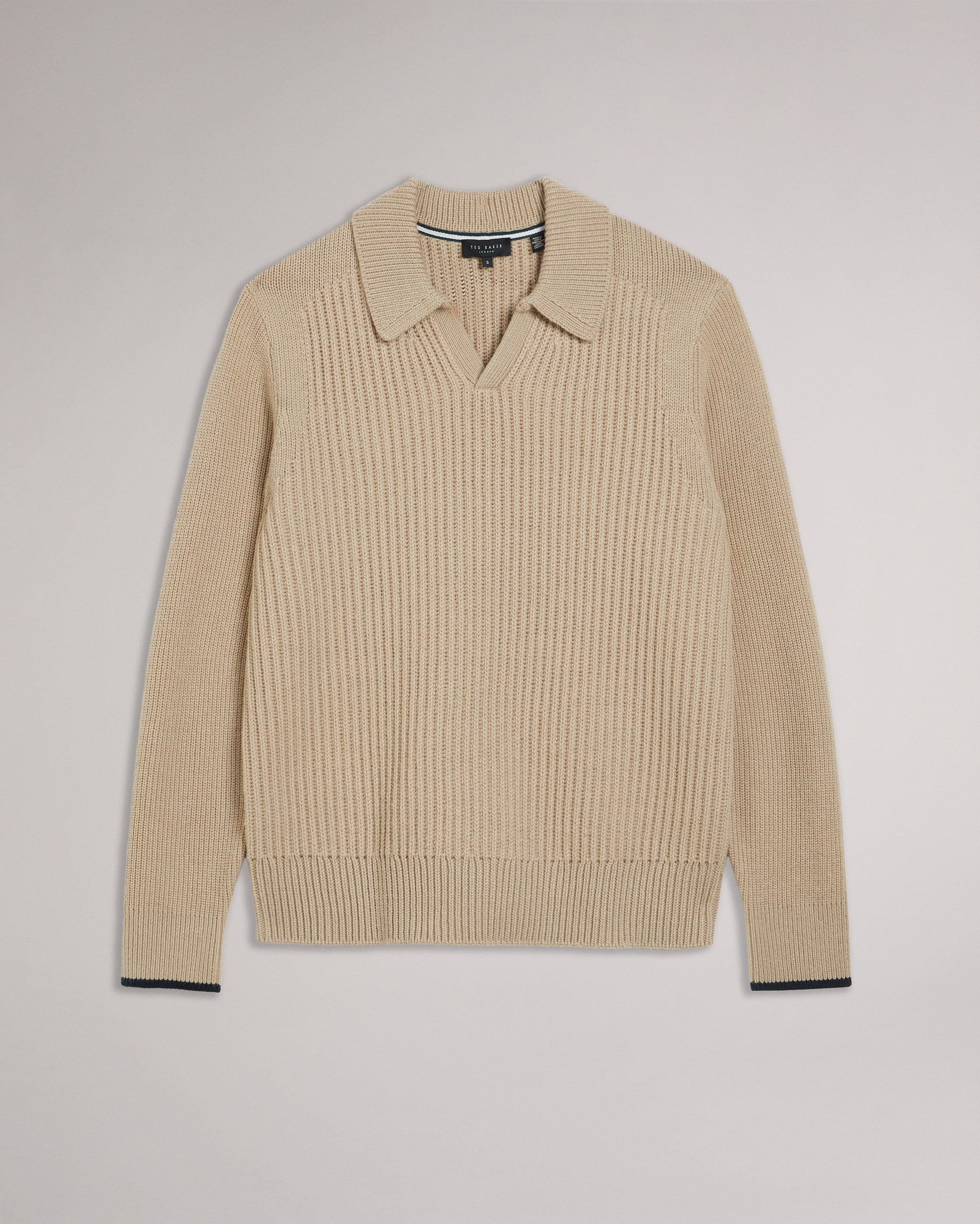 Ademy Ribbed Knit Polo Neck Jumper Taupe
