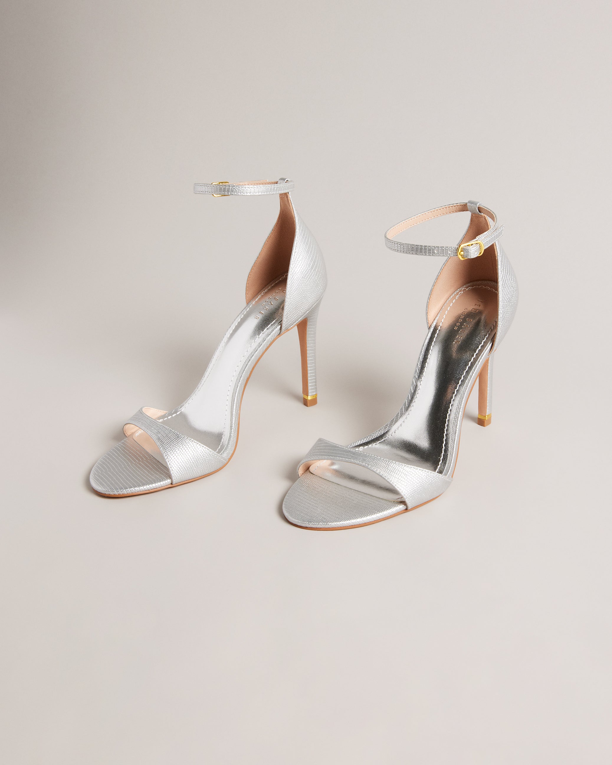 Helmiam Leather Stiletto Heel Sandals Shoes Silver