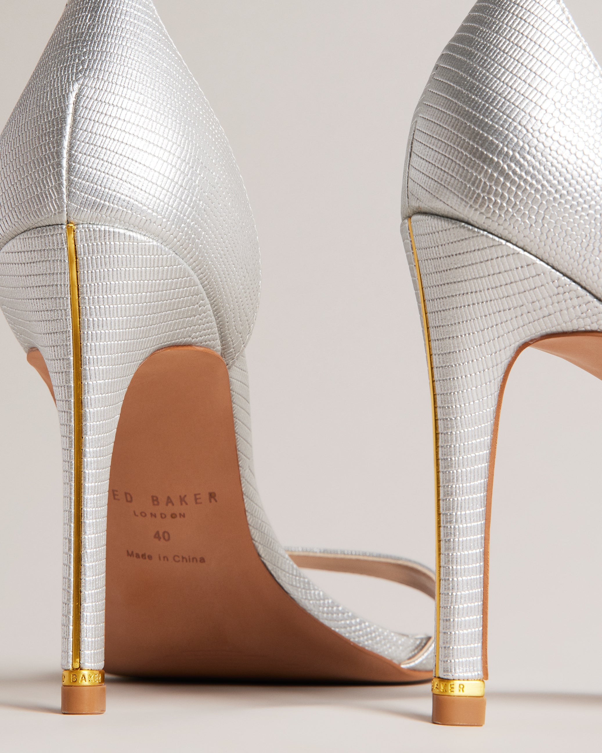 Helmiam Leather Stiletto Heel Sandals Shoes Silver