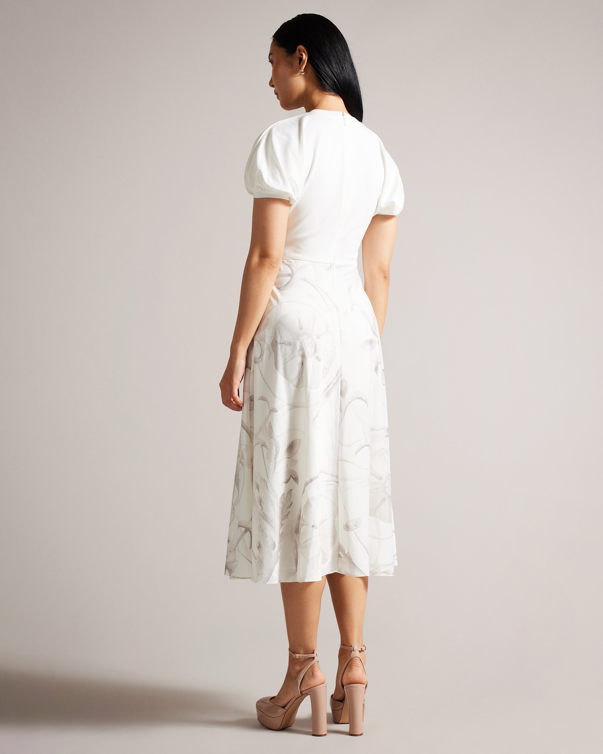 Magylee Ponte Bodice Dress With Satin Skirt Ivory