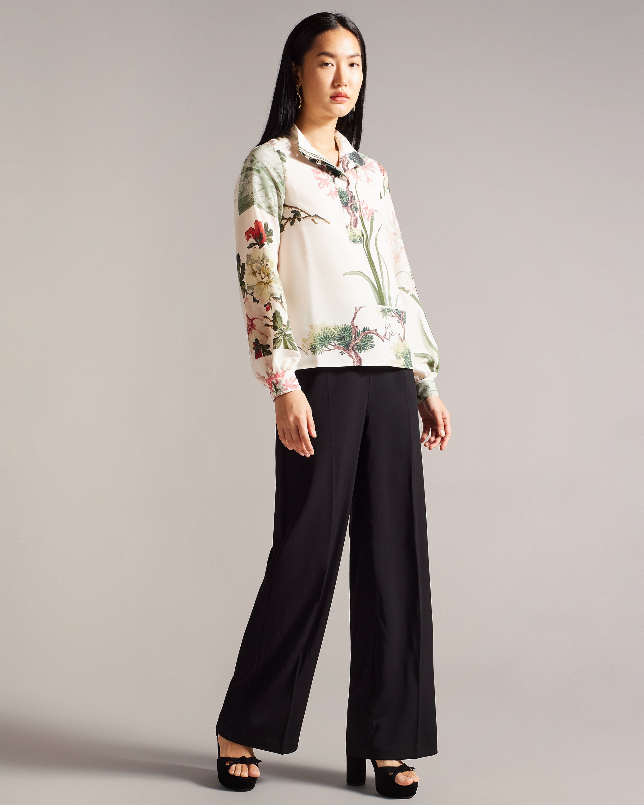 Jaynia Stand Collar Shirt With Half Placket Ivory