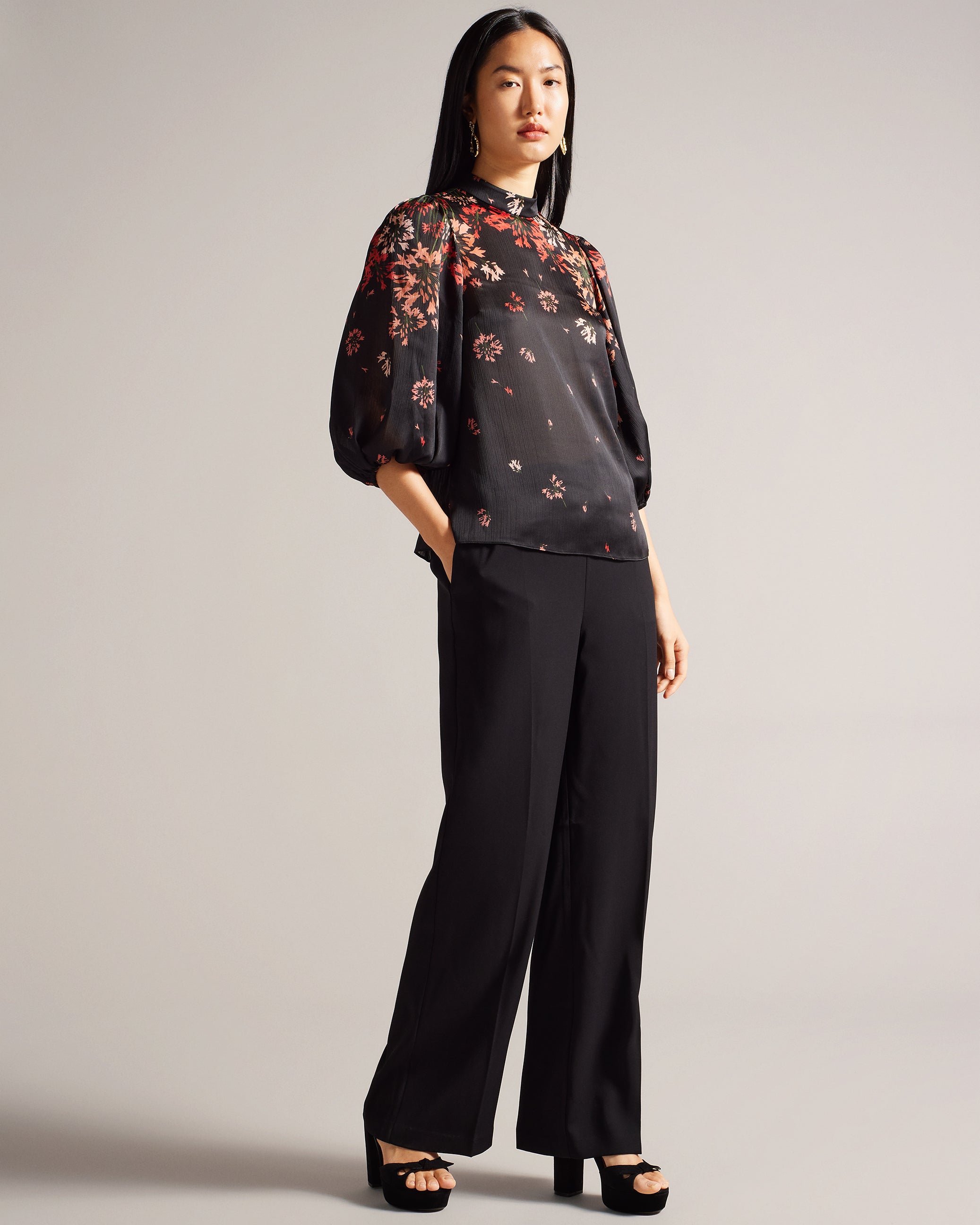 Eranthe High Neck Balloon Sleeve Blouse