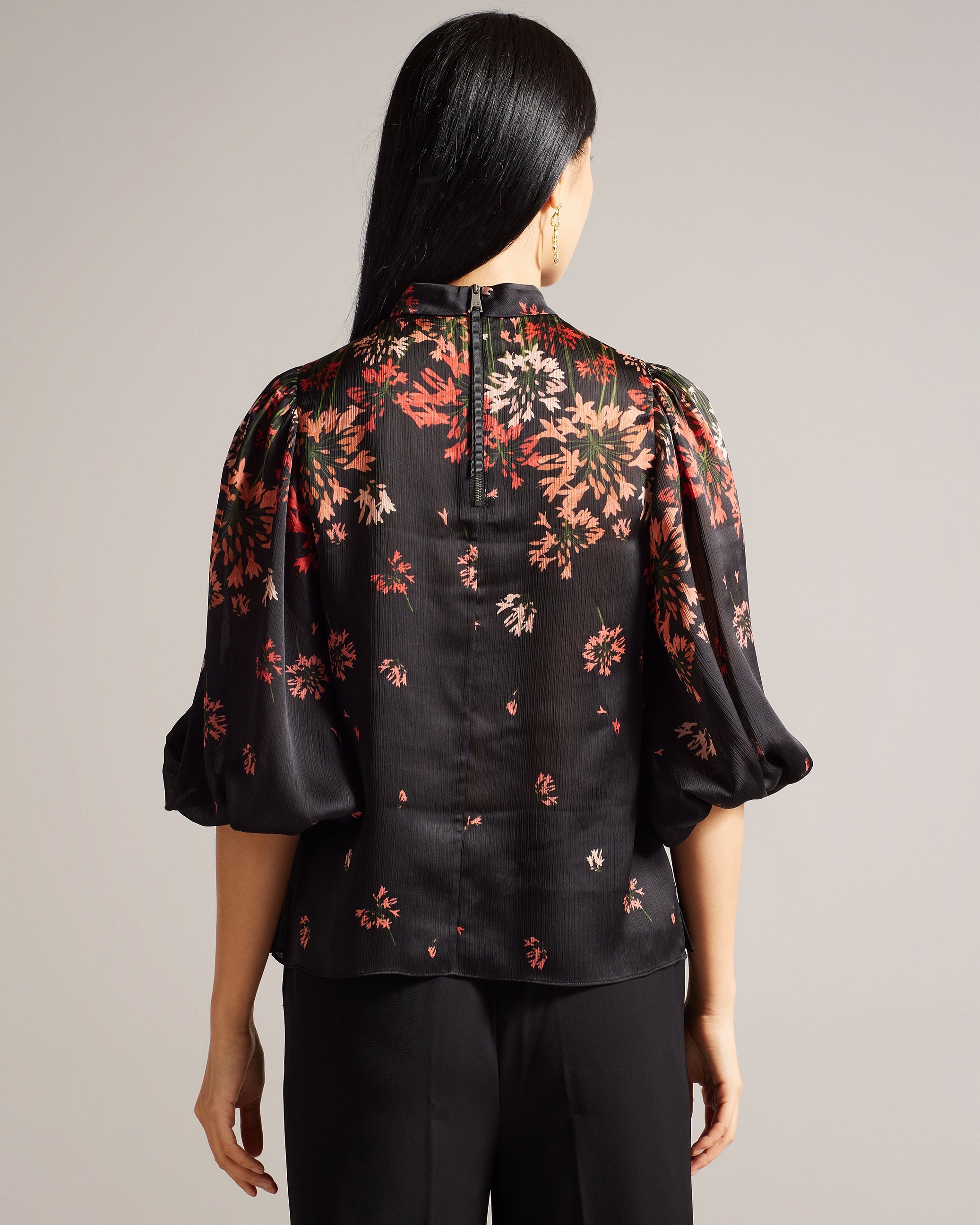 Eranthe High Neck Balloon Sleeve Blouse