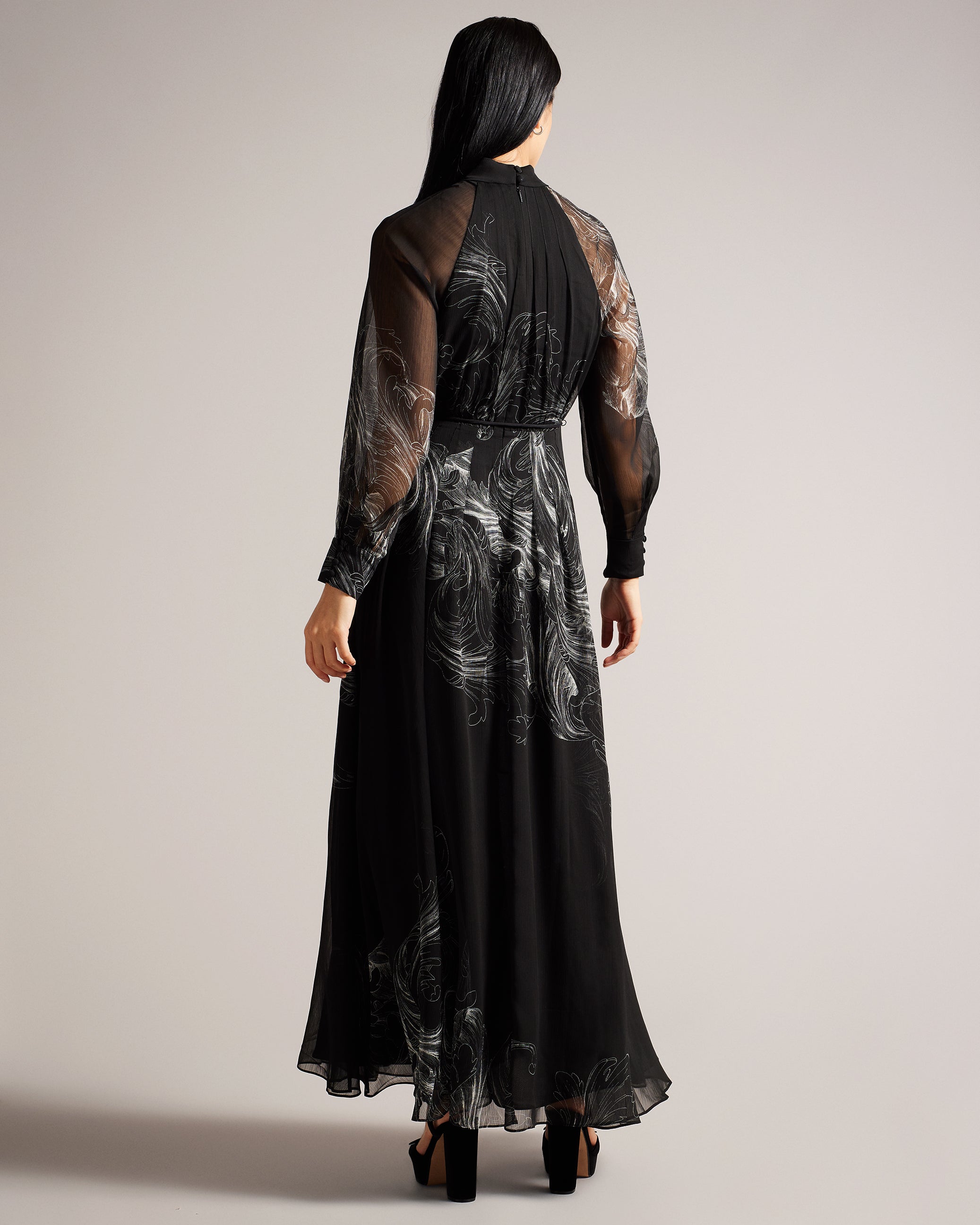 Katiiy Belted High Neck Maxi Dress Black