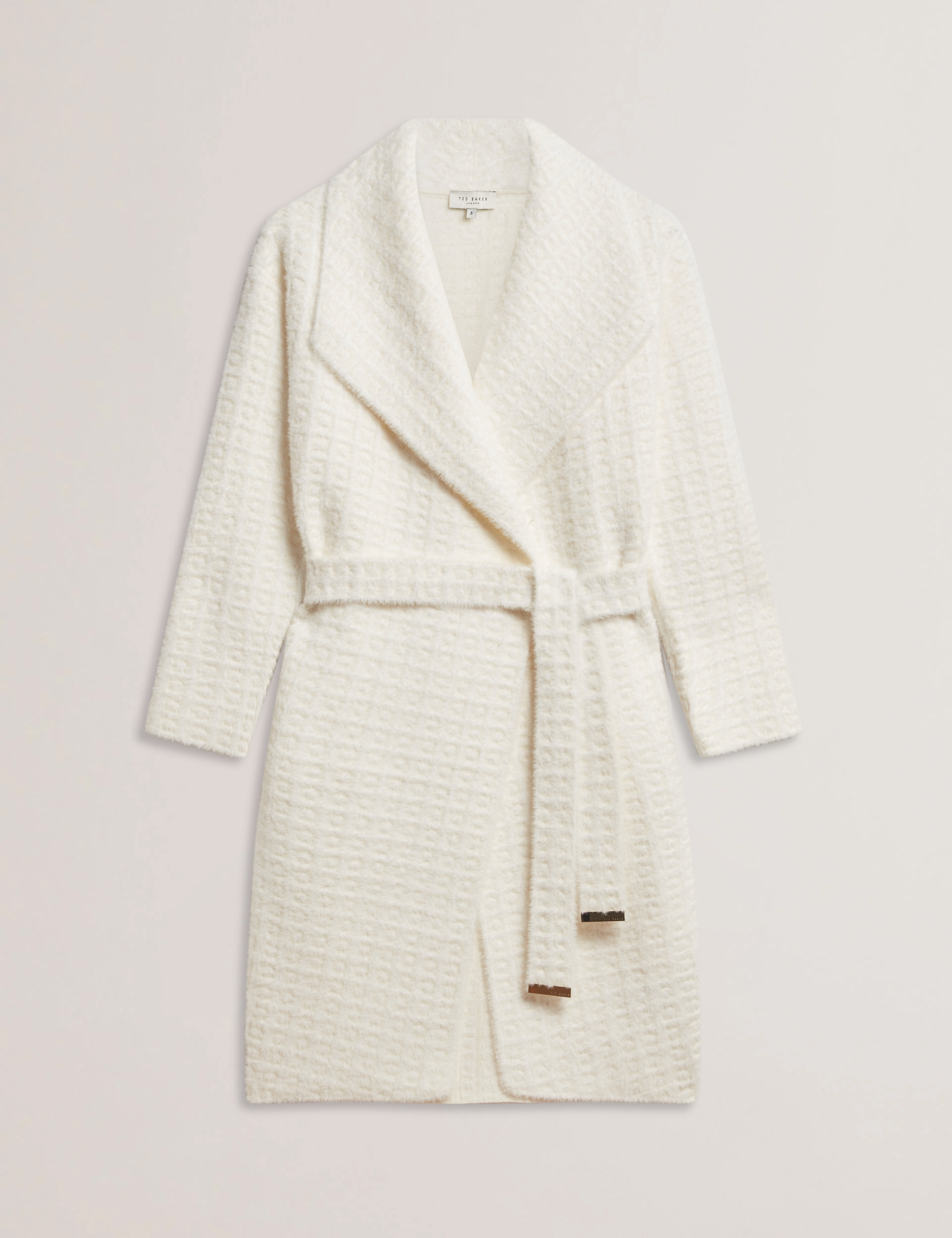 Maxence Jacquard Check Knitted Coat White