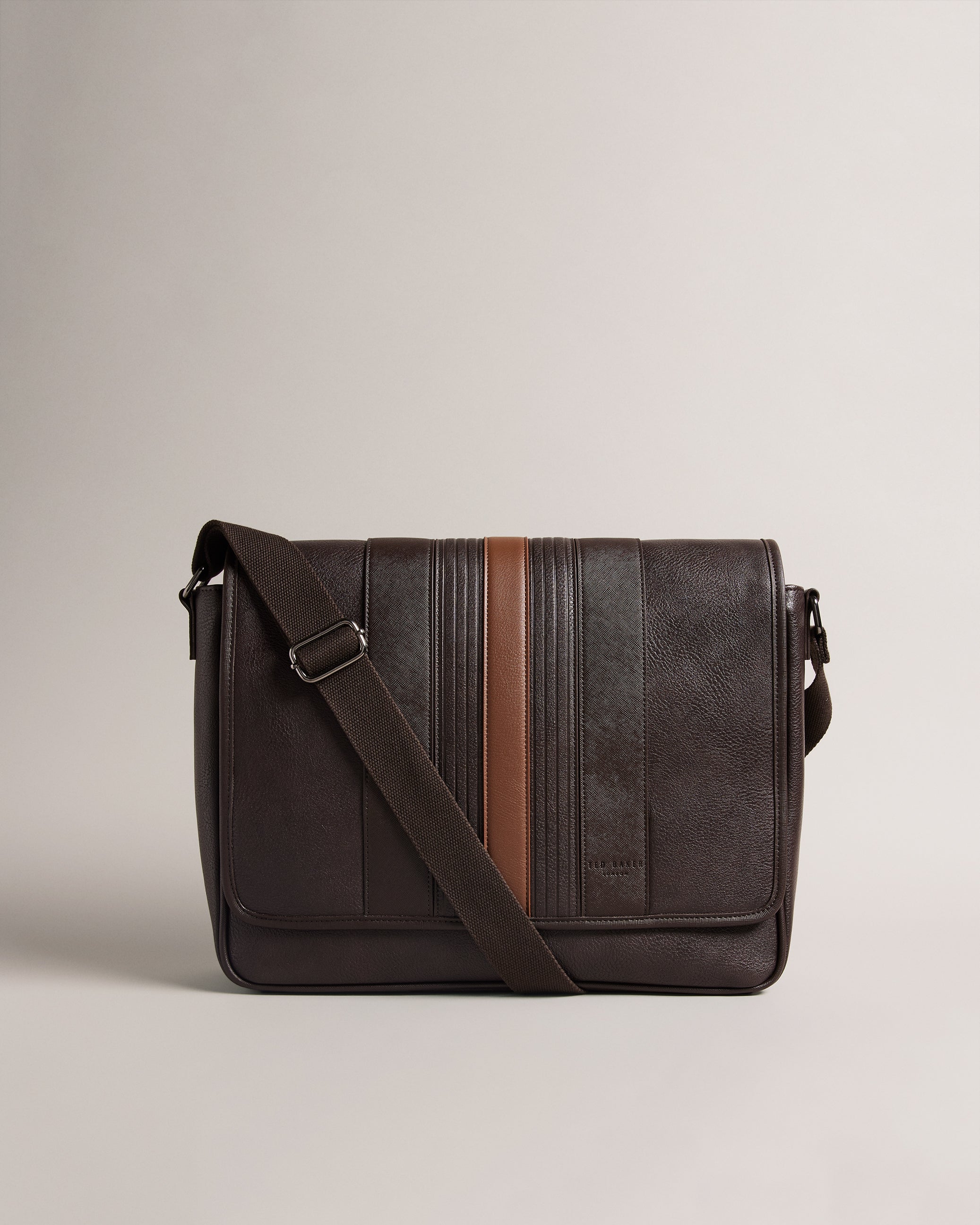Evelake Striped Faux Leather Messenger Bag Brn-Choc