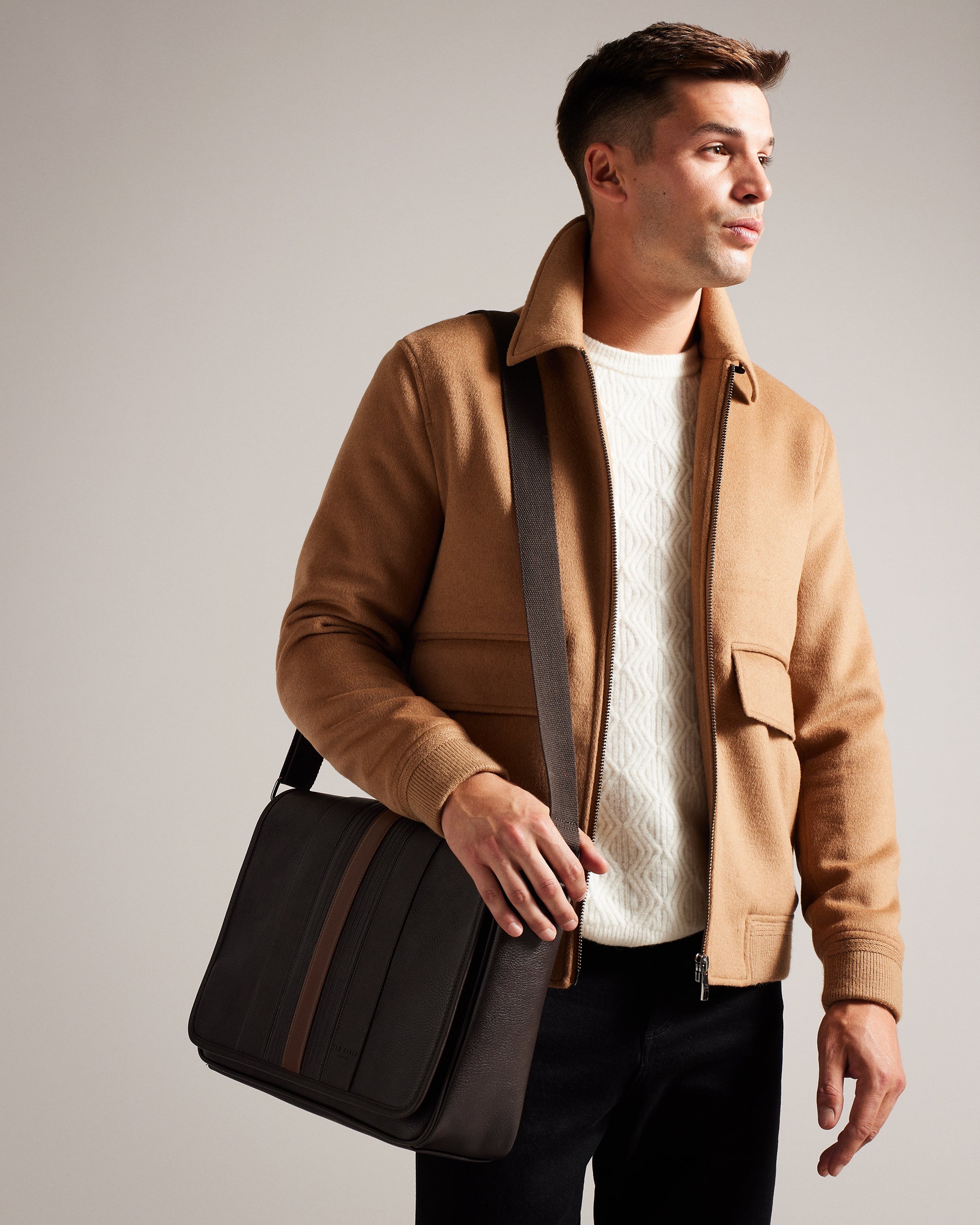 Evelake Striped Faux Leather Messenger Bag Brn-Choc