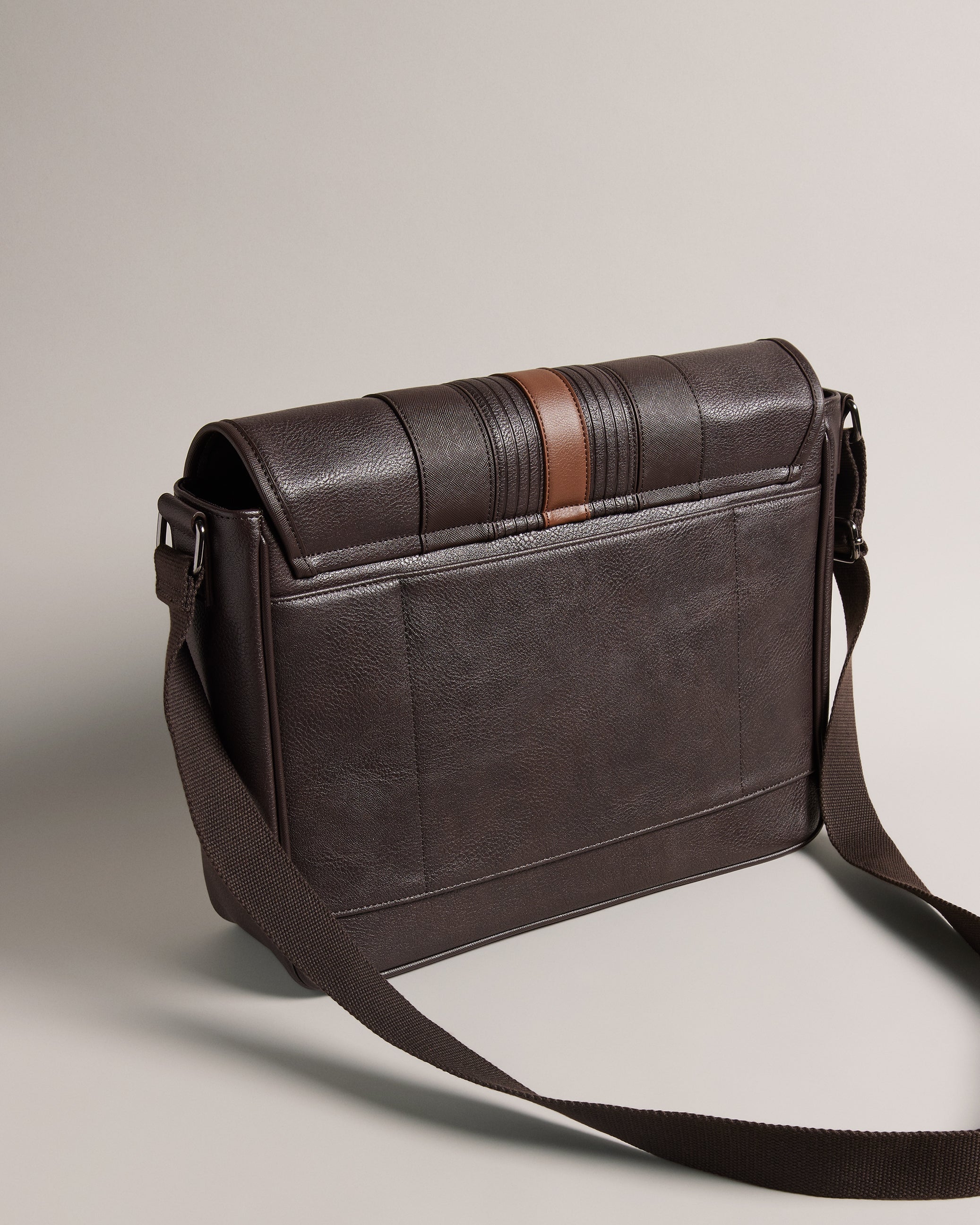 Evelake Striped Faux Leather Messenger Bag Brn-Choc