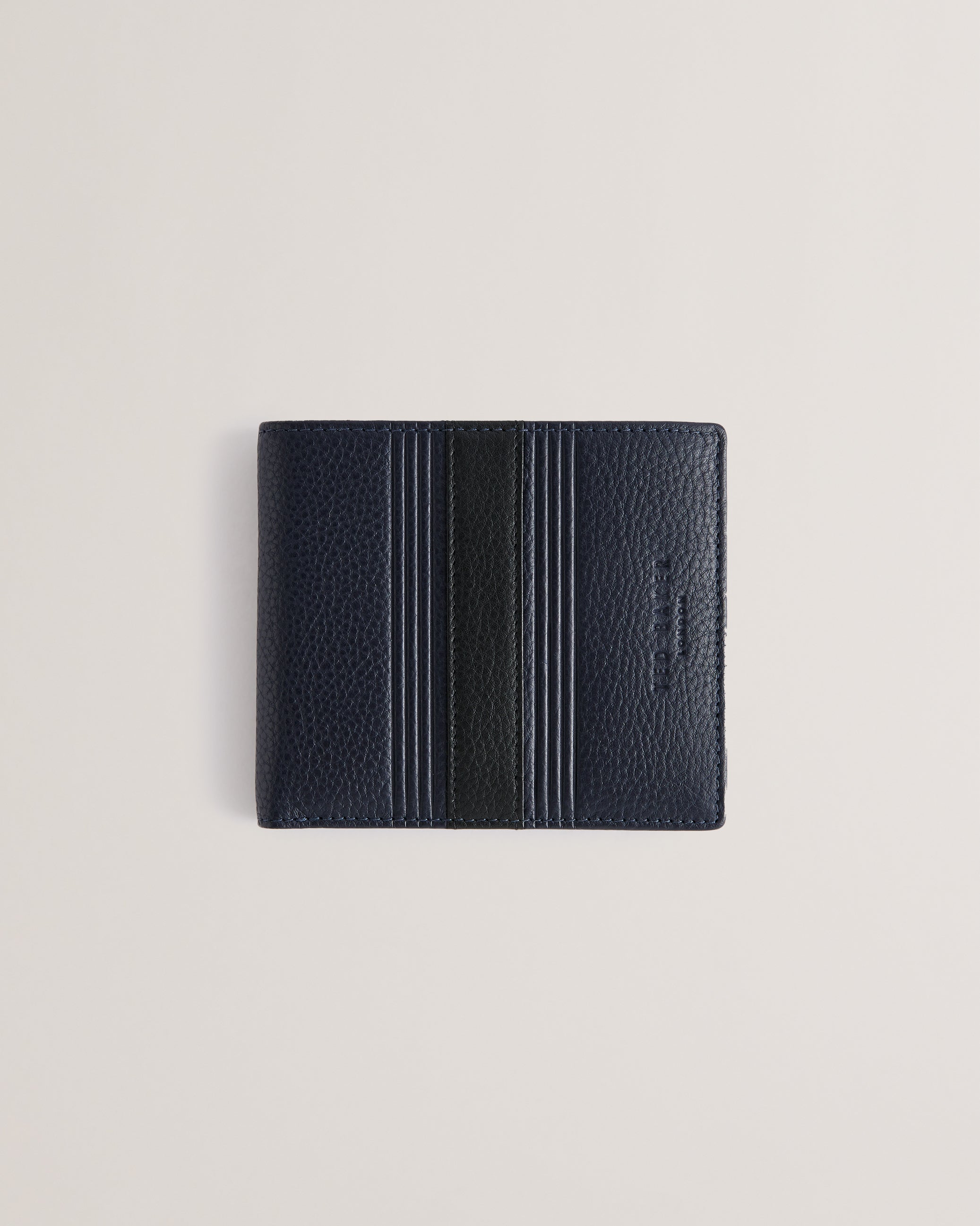 Evon Striped Leather Bifold Wallet Navy