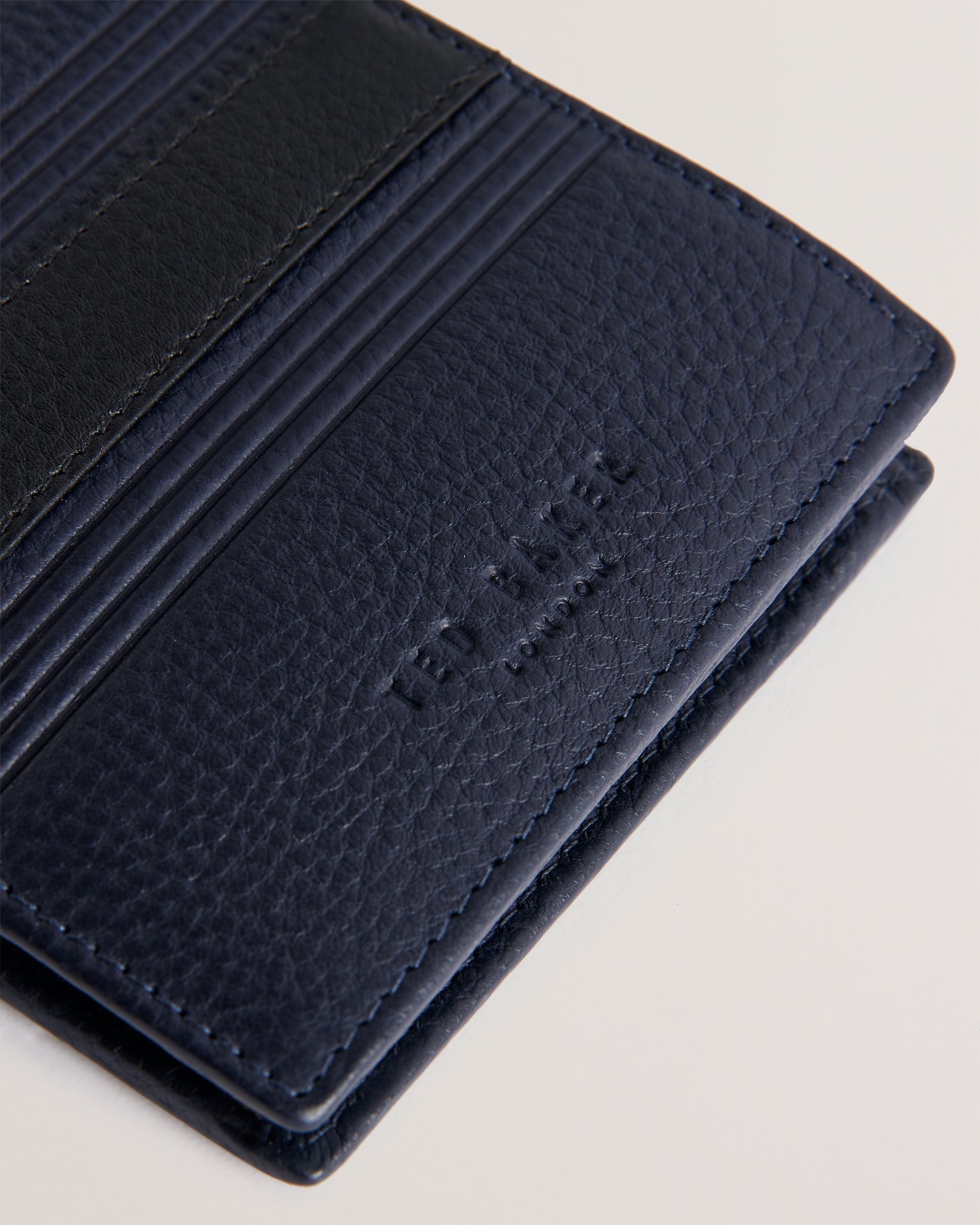 Evon Striped Leather Bifold Wallet Navy
