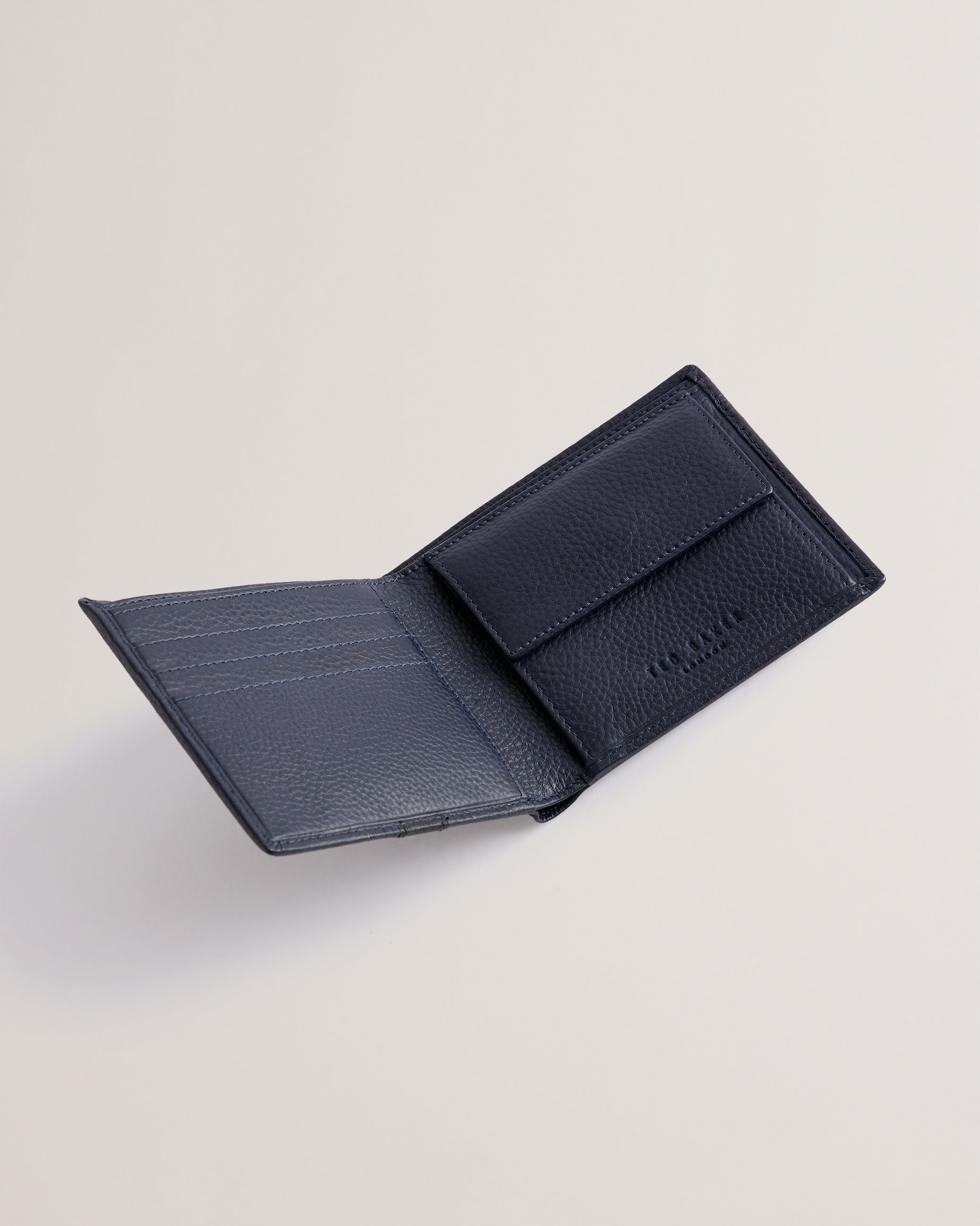Evon Striped Leather Bifold Wallet Navy