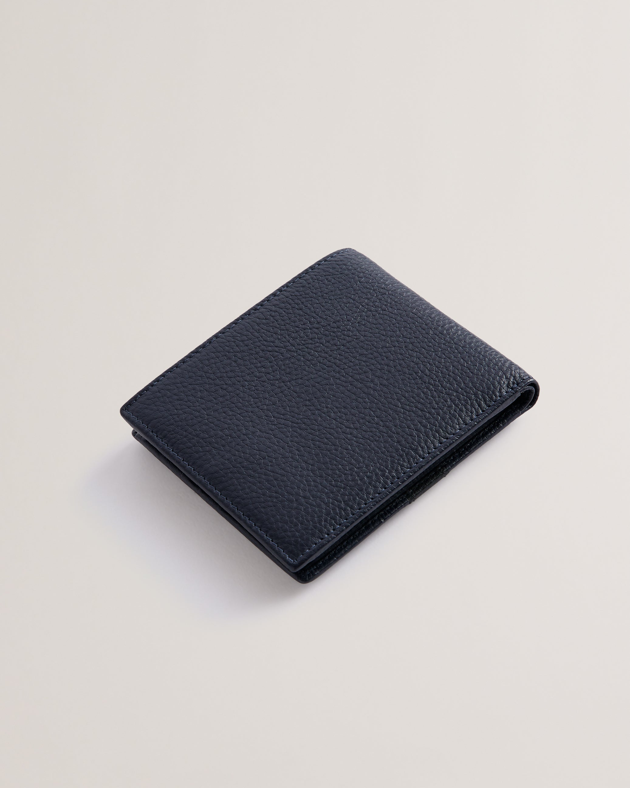 Evon Striped Leather Bifold Wallet Navy