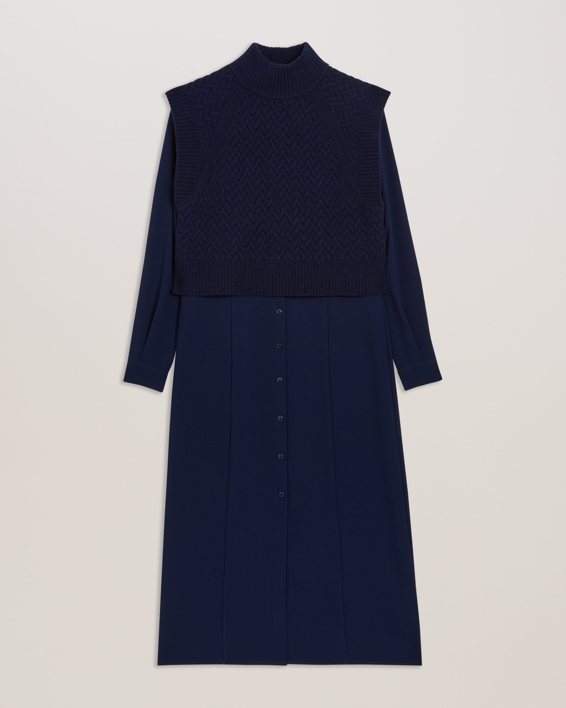 Elsiiey Shirt Dress With Sleeveless Knit Layer Navy