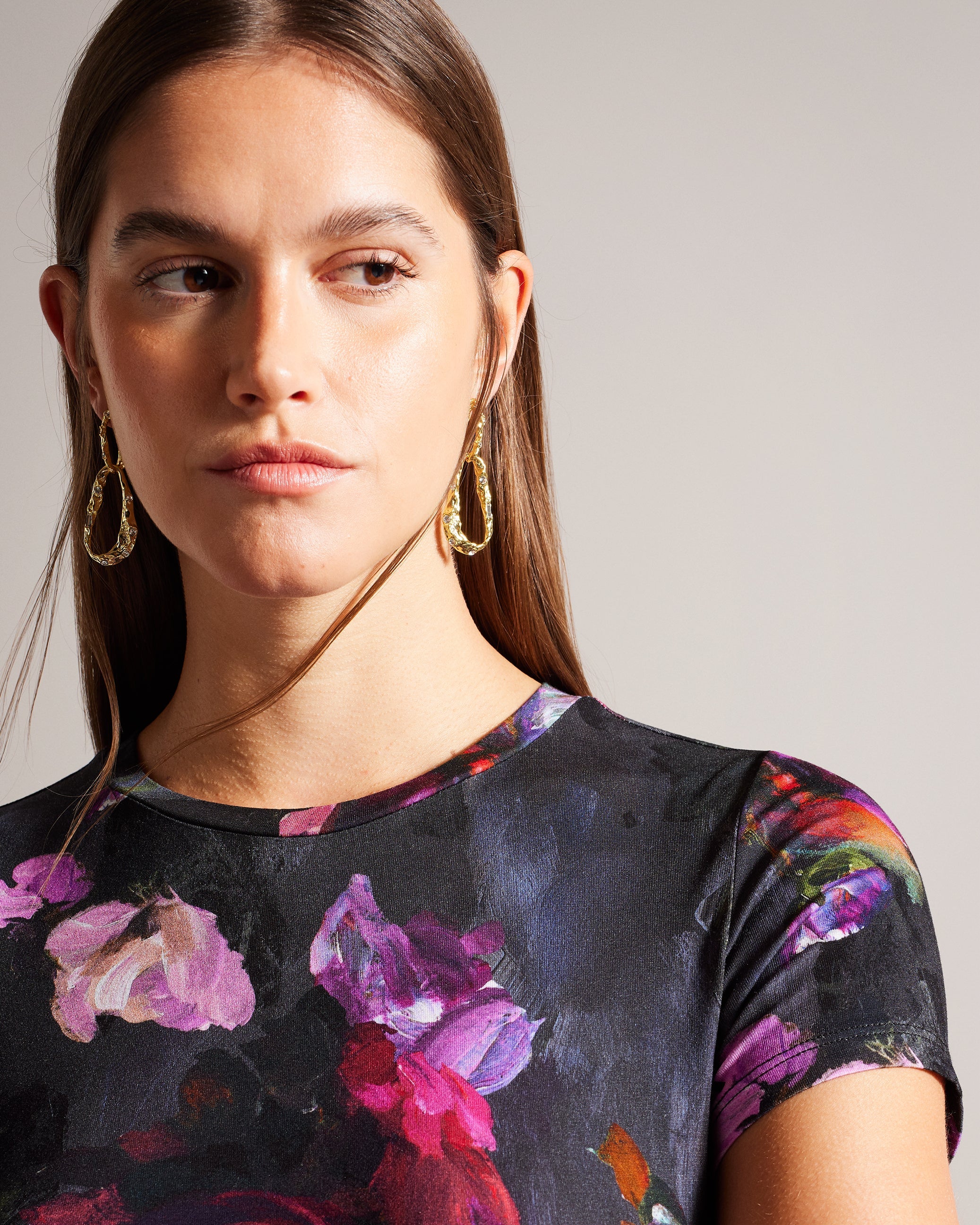 Karlyaa Painted Floral Print Fitted T-Shirt