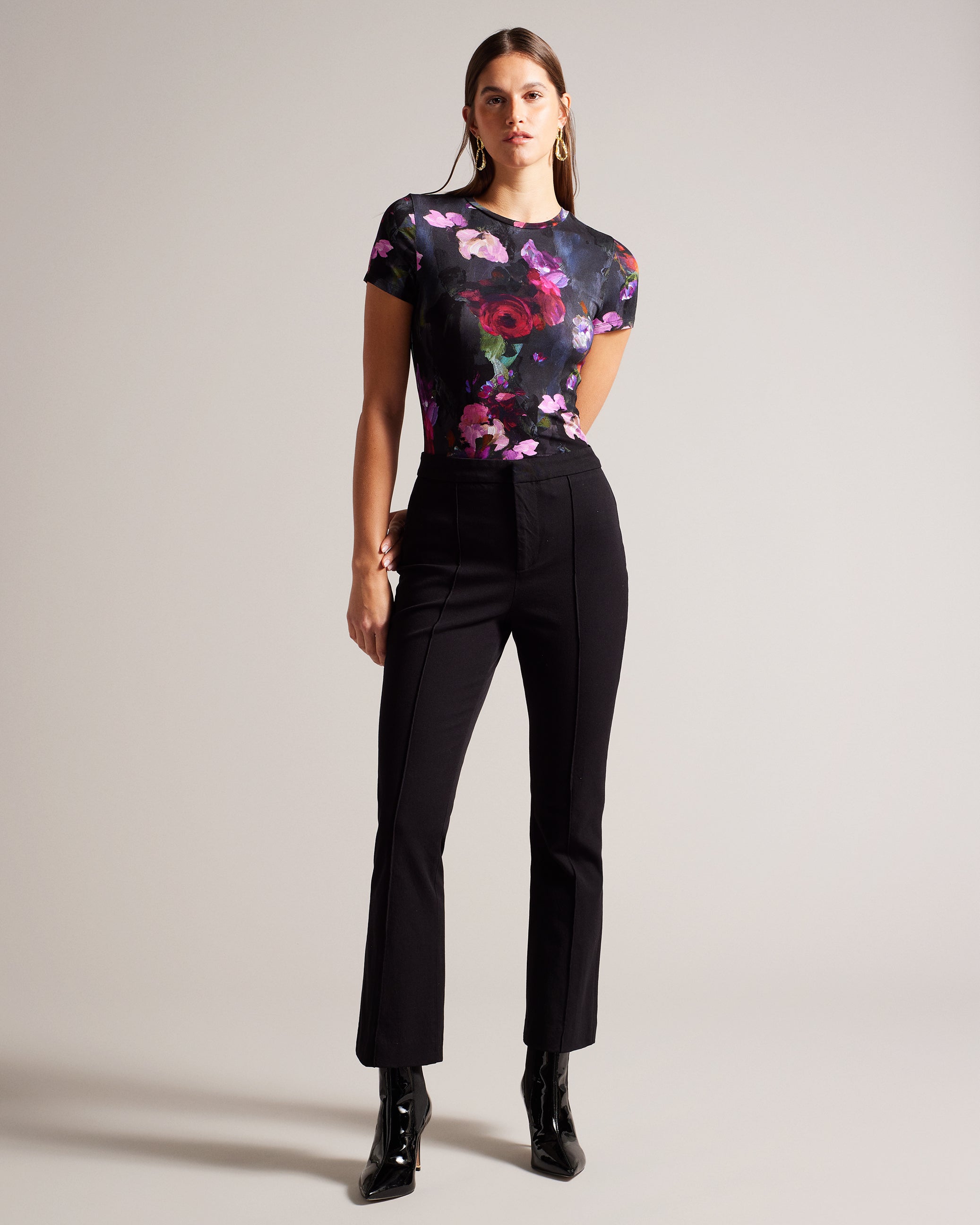 Karlyaa Painted Floral Print Fitted T-Shirt