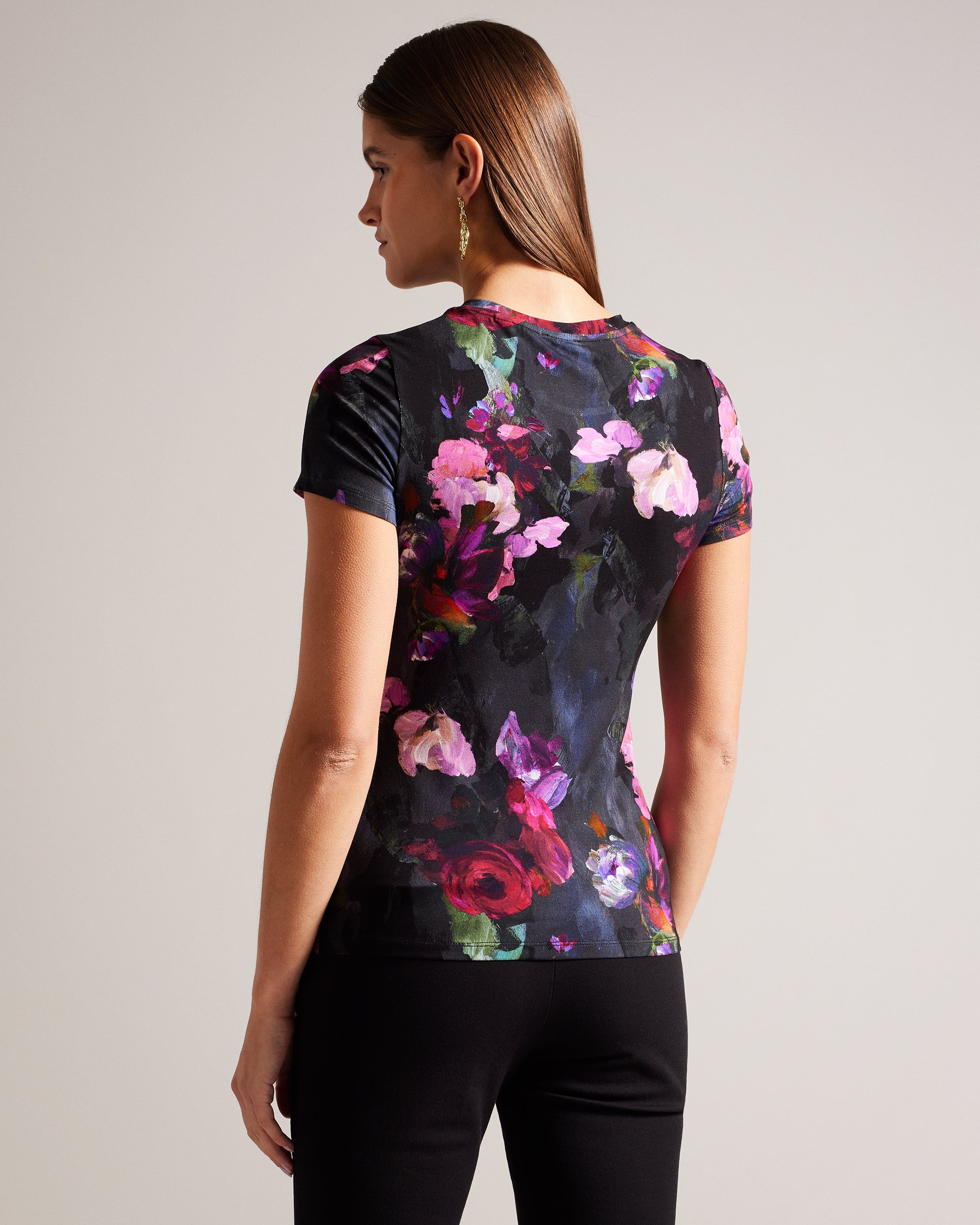 Karlyaa Painted Floral Print Fitted T-Shirt