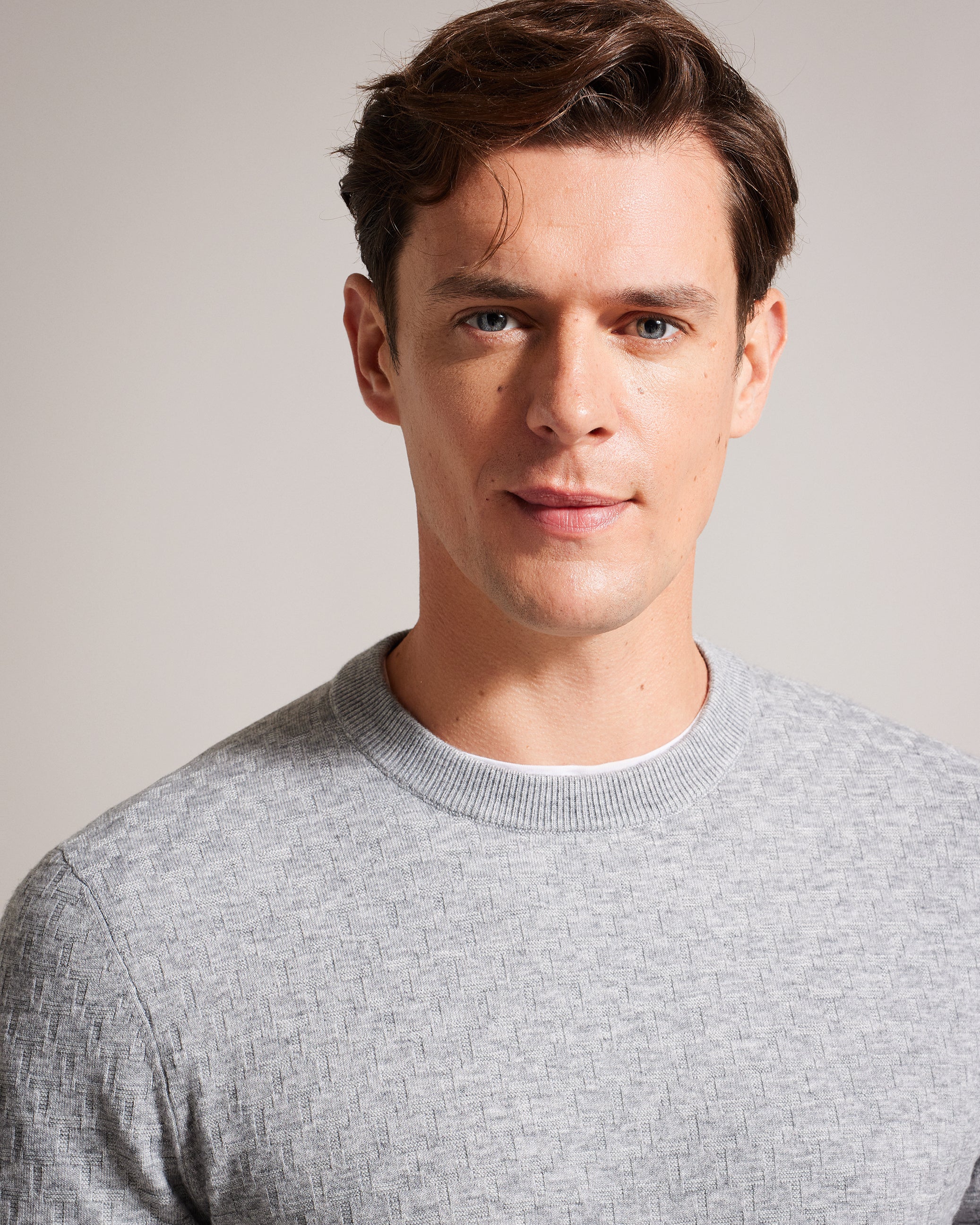 Loung Ls Diamond Stitch Crew Neck Grey-Marl